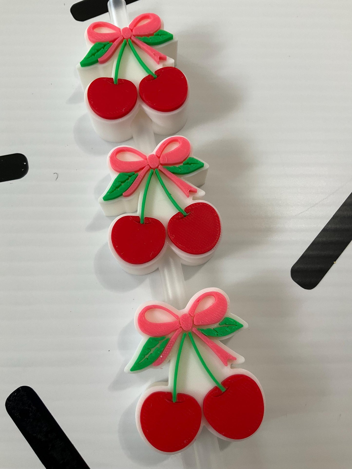 Coquette Cherries Straw Topper: 3D Printed Tumbler Charm by Lina Loves Two, handmade in Los Angeles CA