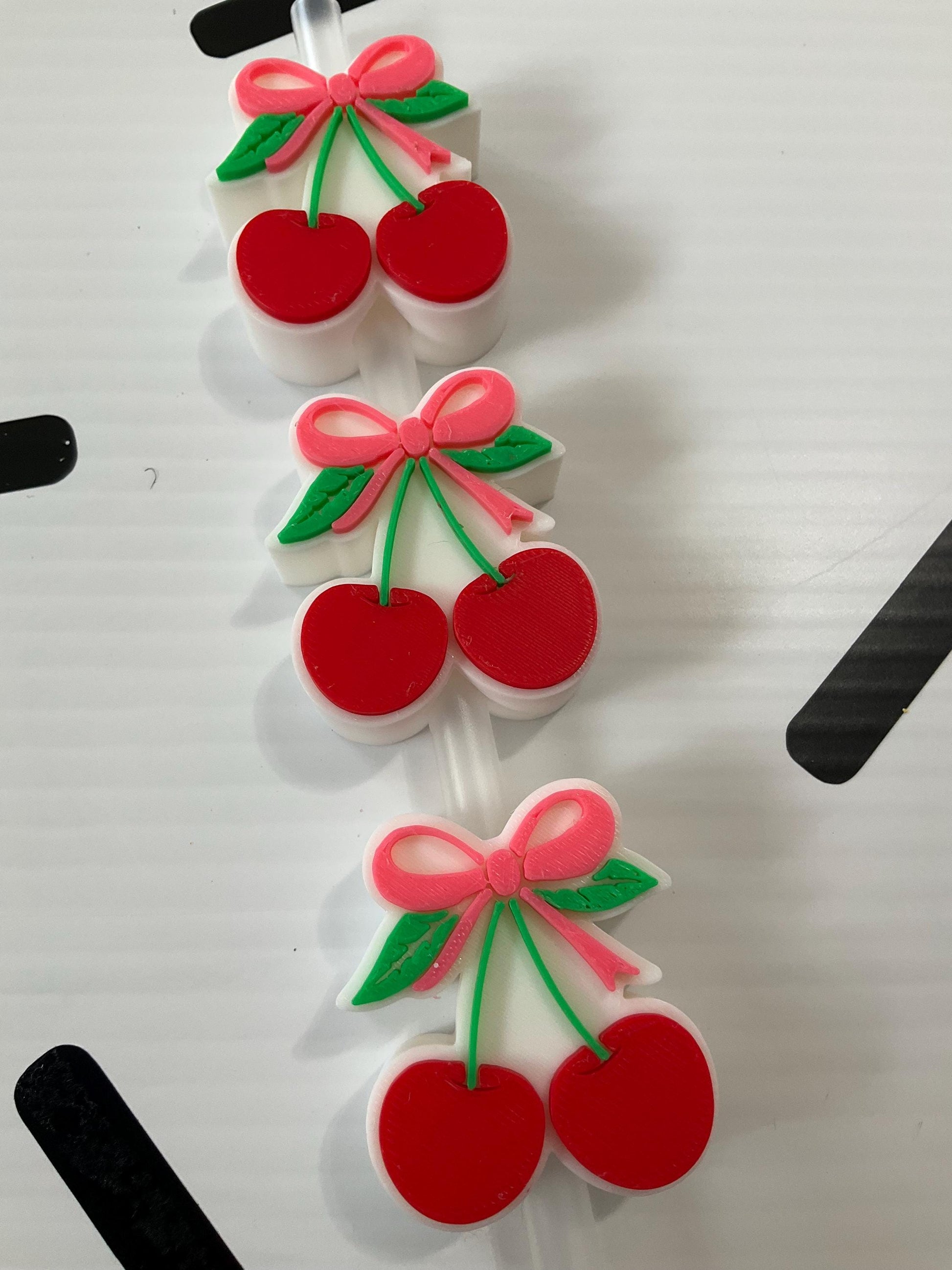 Coquette Cherries Straw Topper: 3D Printed Tumbler Charm by Lina Loves Two, handmade in Los Angeles CA
