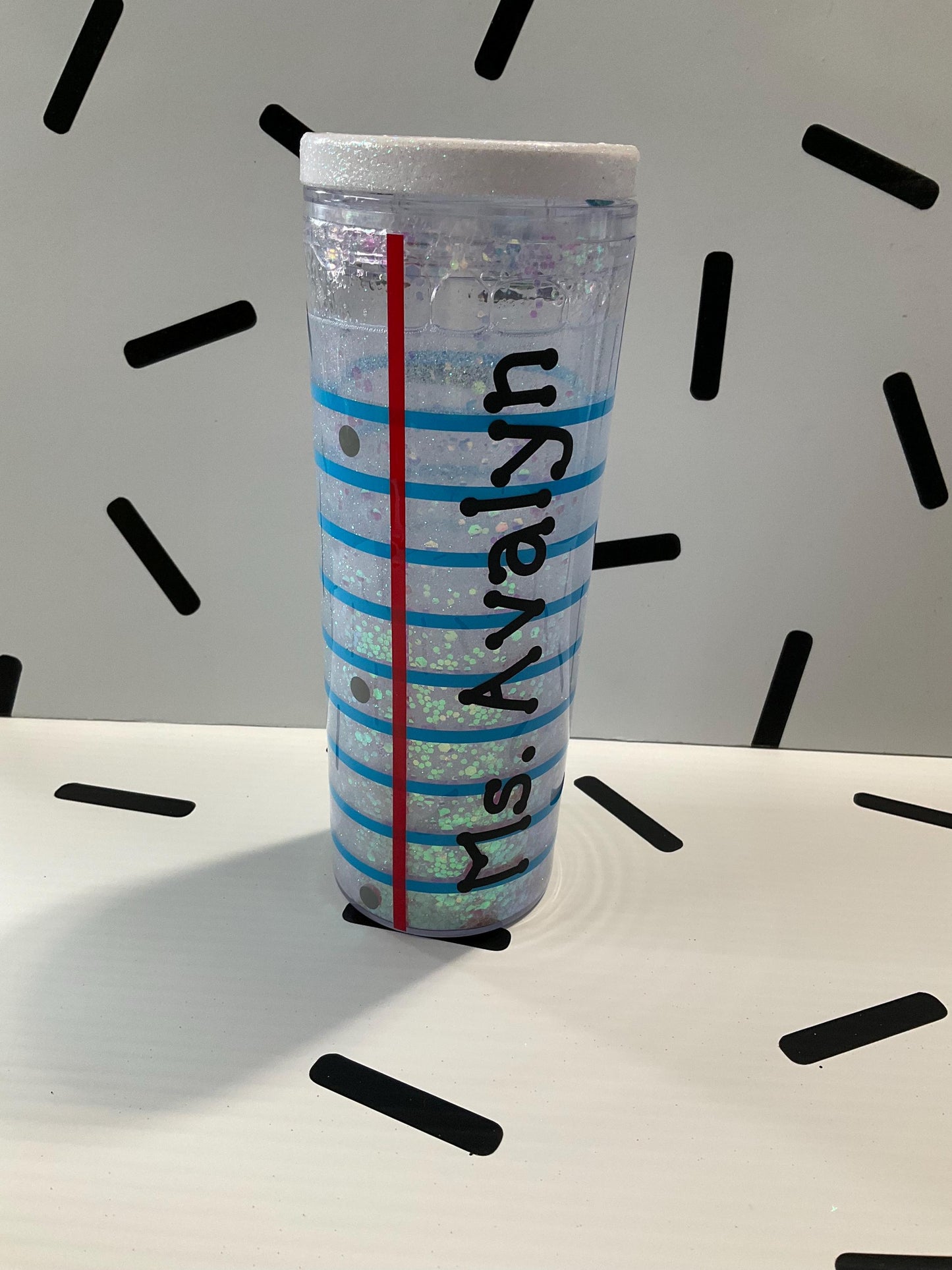 Glitter Snow Globe Teacher Tumbler 18 oz: Pencil, Lined Paper, Composition Notebook