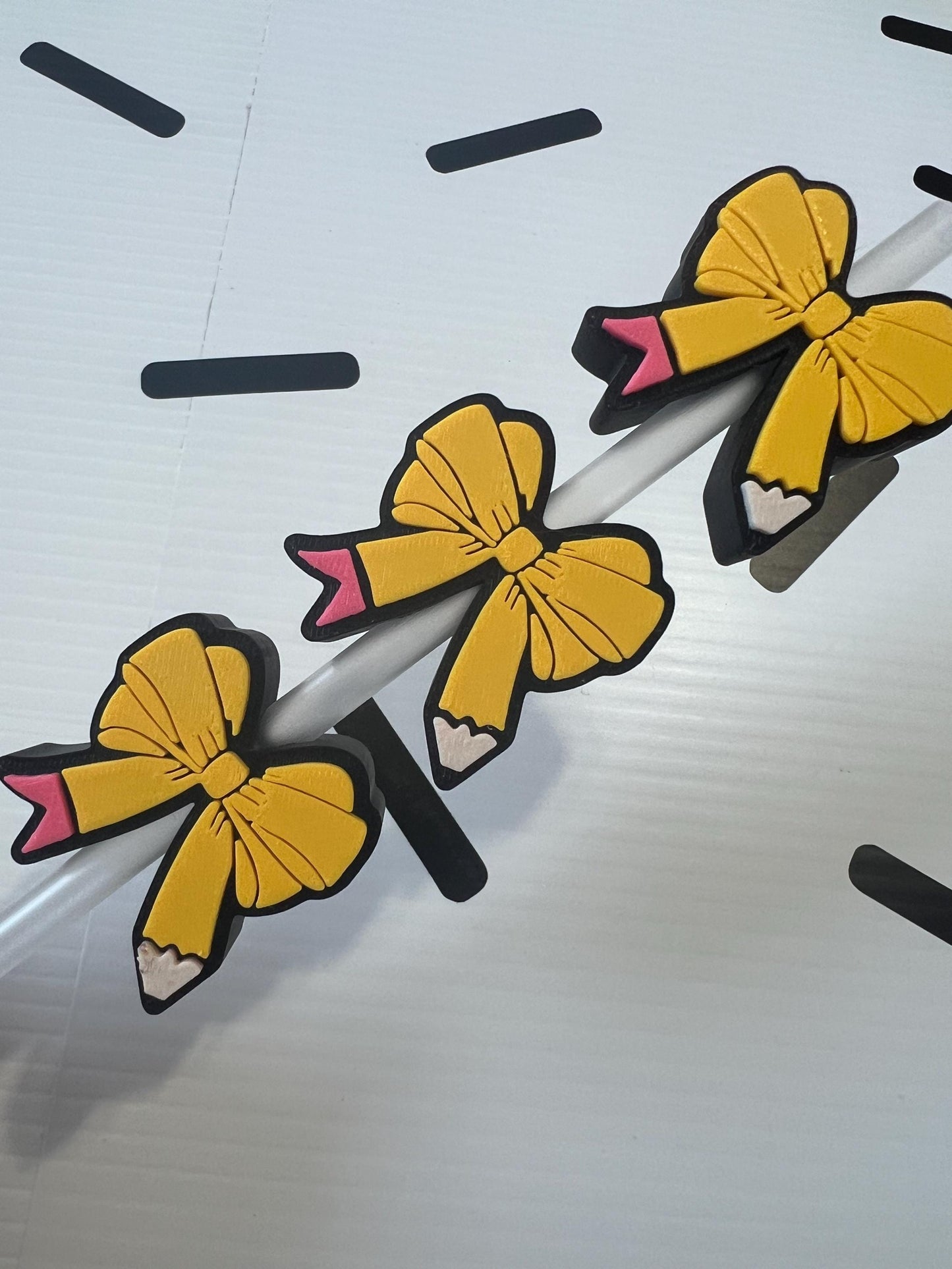Pencil Bow Straw Topper | Teacher Gift Cup Accessory | Back to School Tumbler Charm | Cute Classroom Straw Decor | Reusable Drink Topper