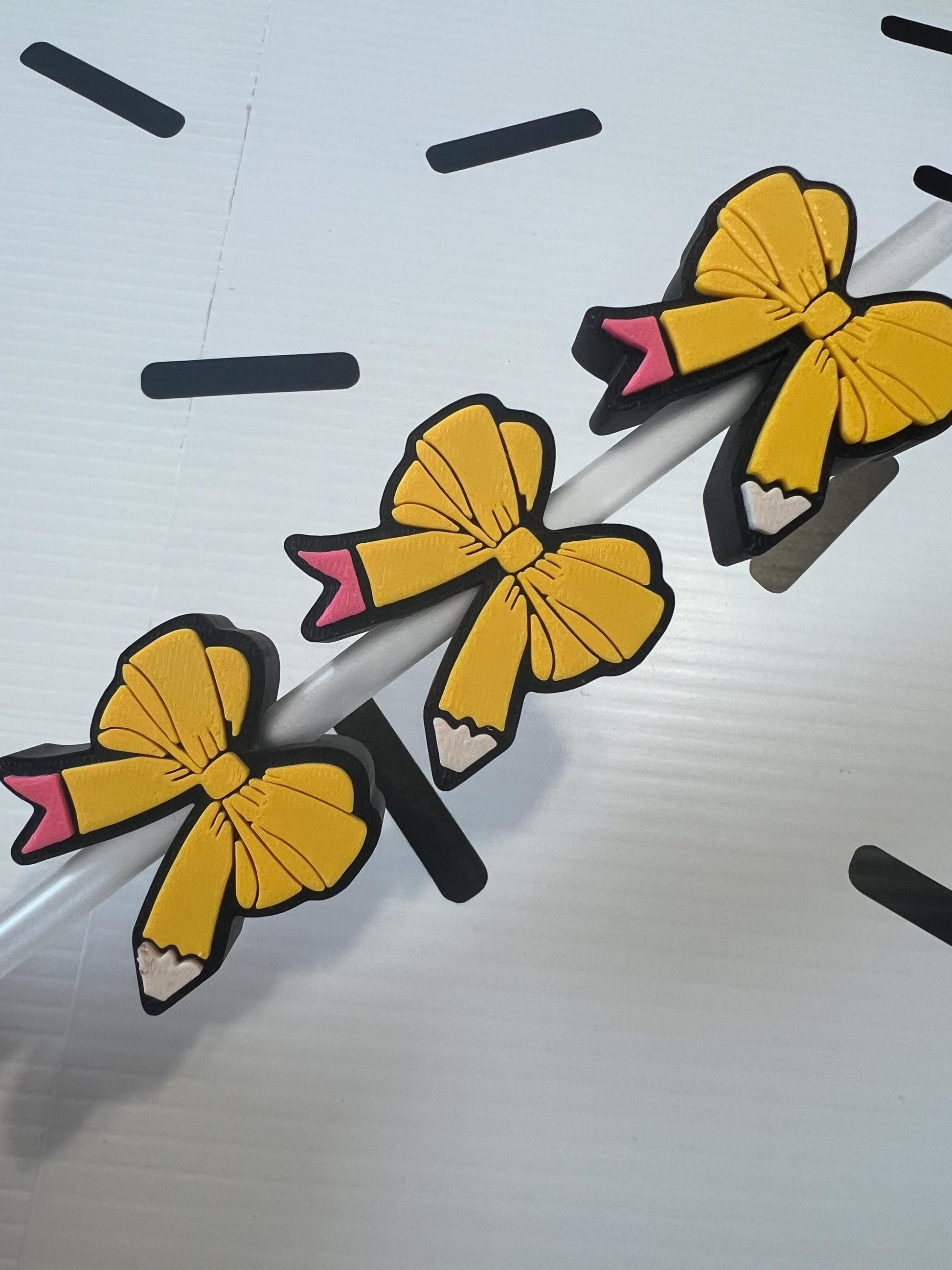 Pencil Bow Straw Topper | Teacher Gift Cup Accessory | Back to School Tumbler Charm | Cute Classroom Straw Decor | Reusable Drink Topper