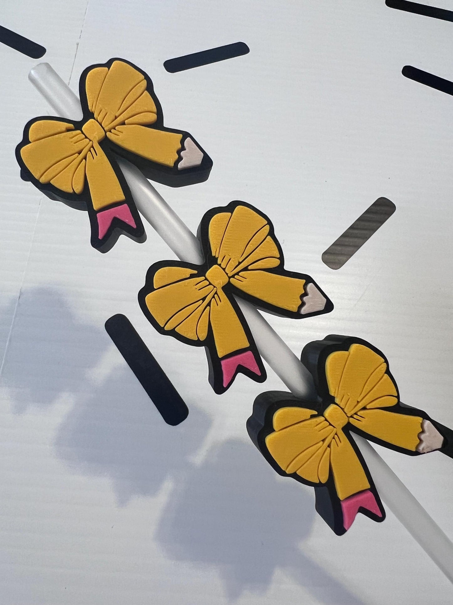 Pencil Bow Straw Topper | Teacher Gift Cup Accessory | Back to School Tumbler Charm | Cute Classroom Straw Decor | Reusable Drink Topper