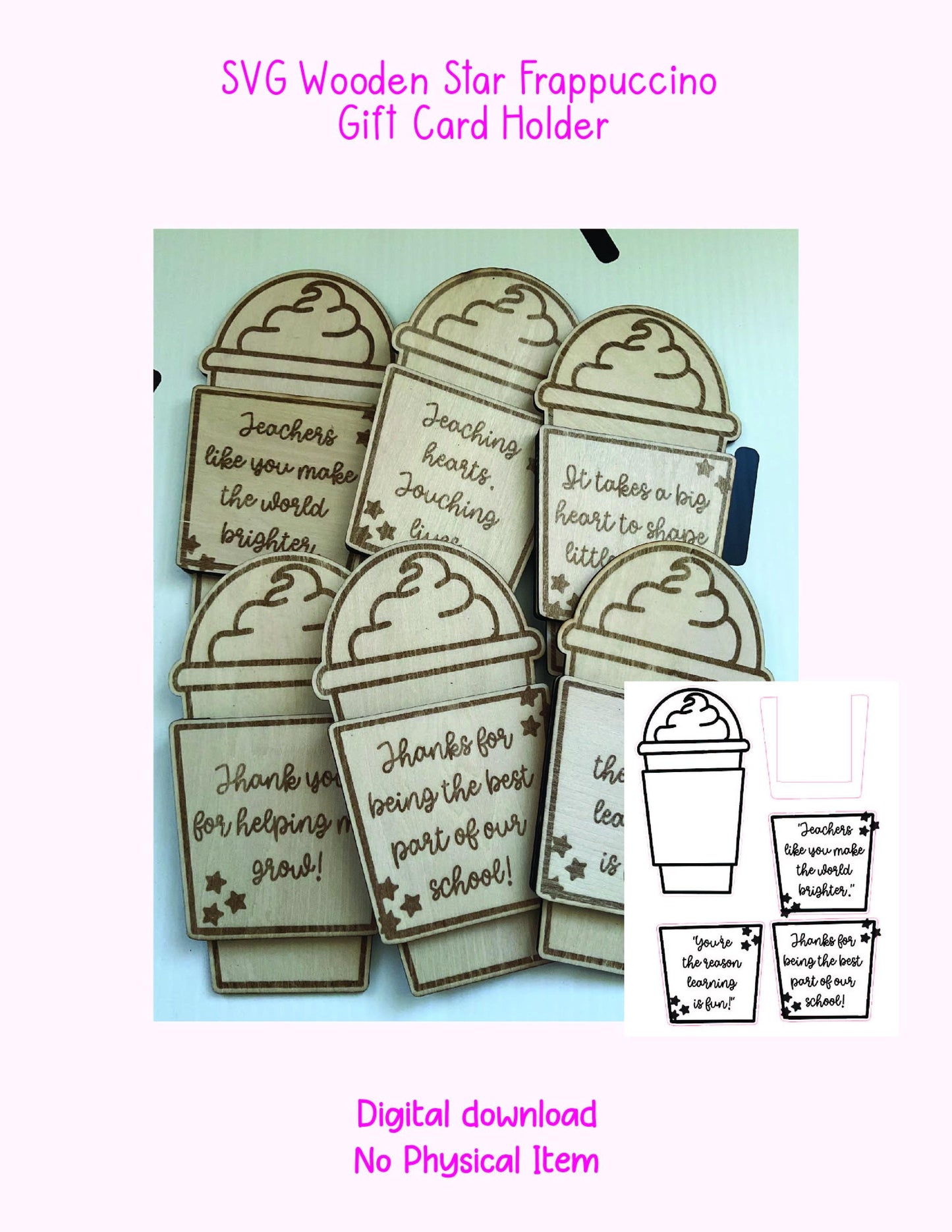 SVG Wooden Star Frappuccino Gift Card Holder for Teacher – Teacher Appreciation, Teachers Gift, Teacher – Laser Cut File – SVG + XCS