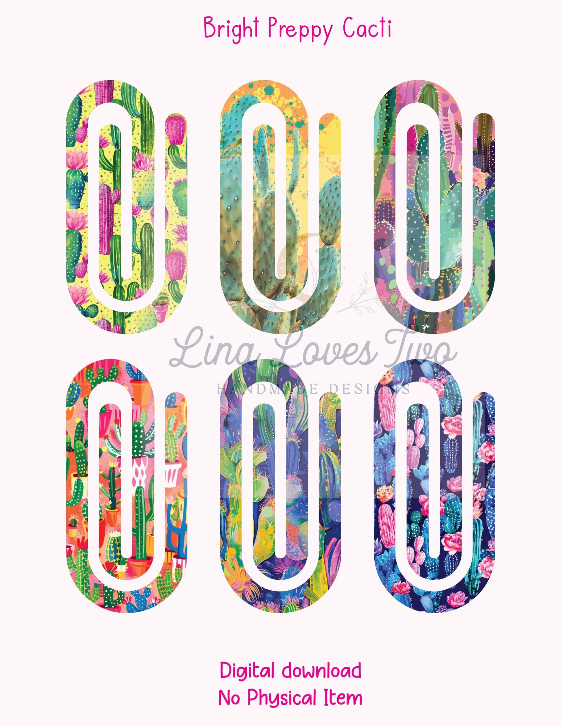 Preppy Cacti Jumbo Paperclip PNG: Sublimation Clipart (Digital Download)