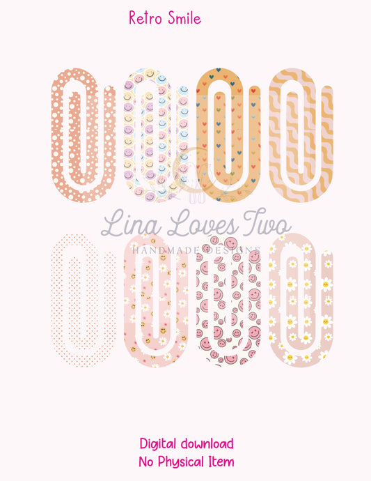 Retro Smile Jumbo Paperclip PNG: Sublimation Clipart (Digital Download)