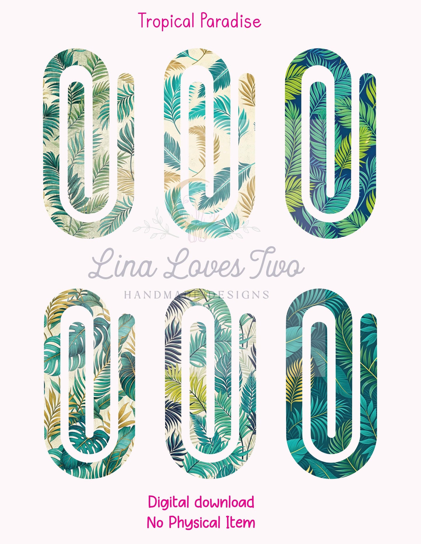 Tropical Palm Leaves Jumbo Paperclip PNG: Summer Clipart (Digital Download)