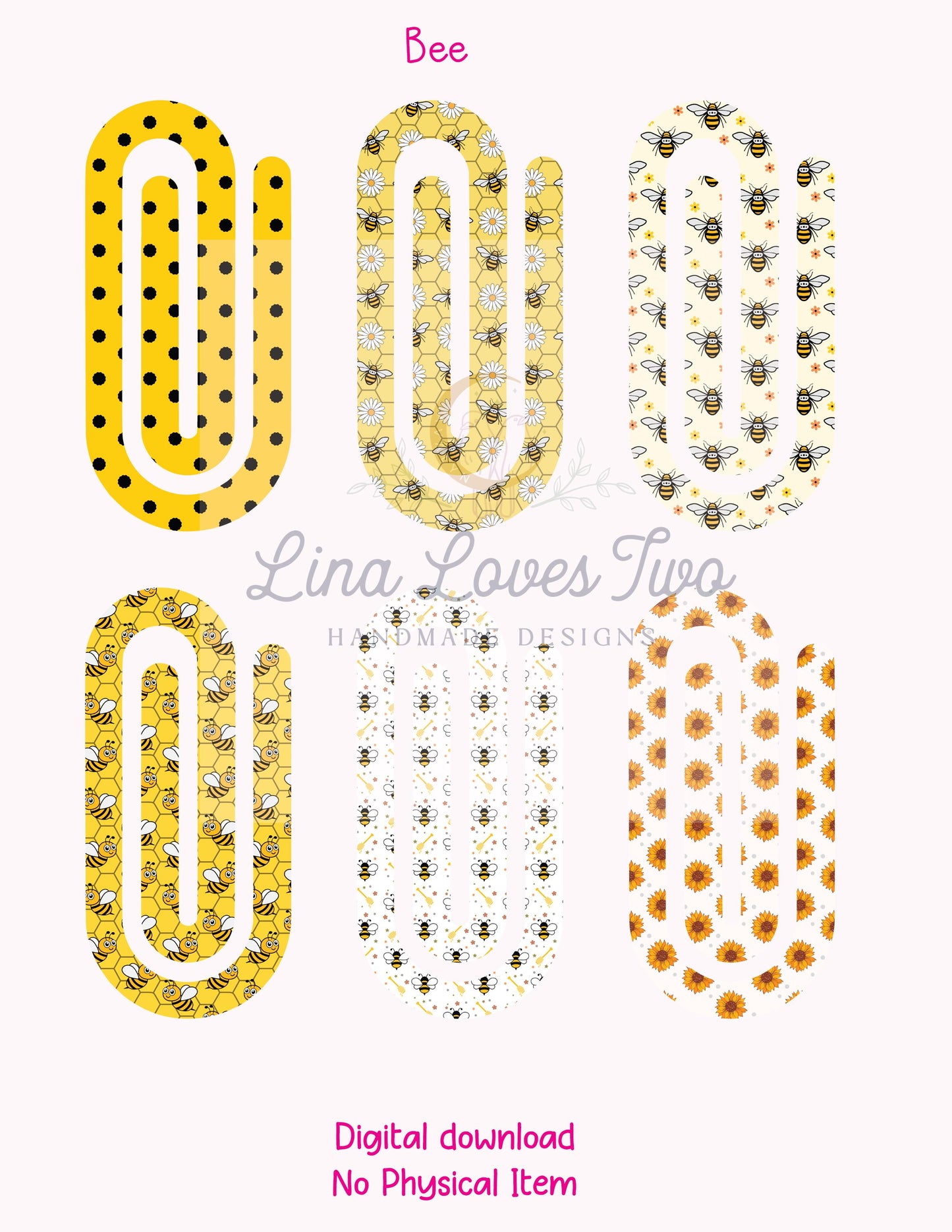 Bee Jumbo Paperclip PNG: Honeycomb & Polka Dot Designs (Digital Download)