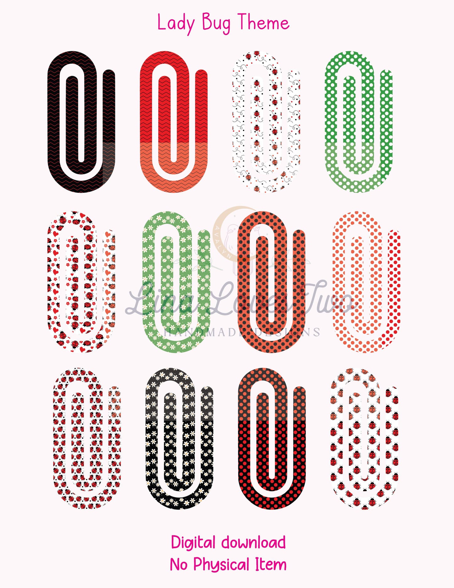 Ladybug Jumbo Paperclip PNG: Red and Black Sublimation (Digital Download)
