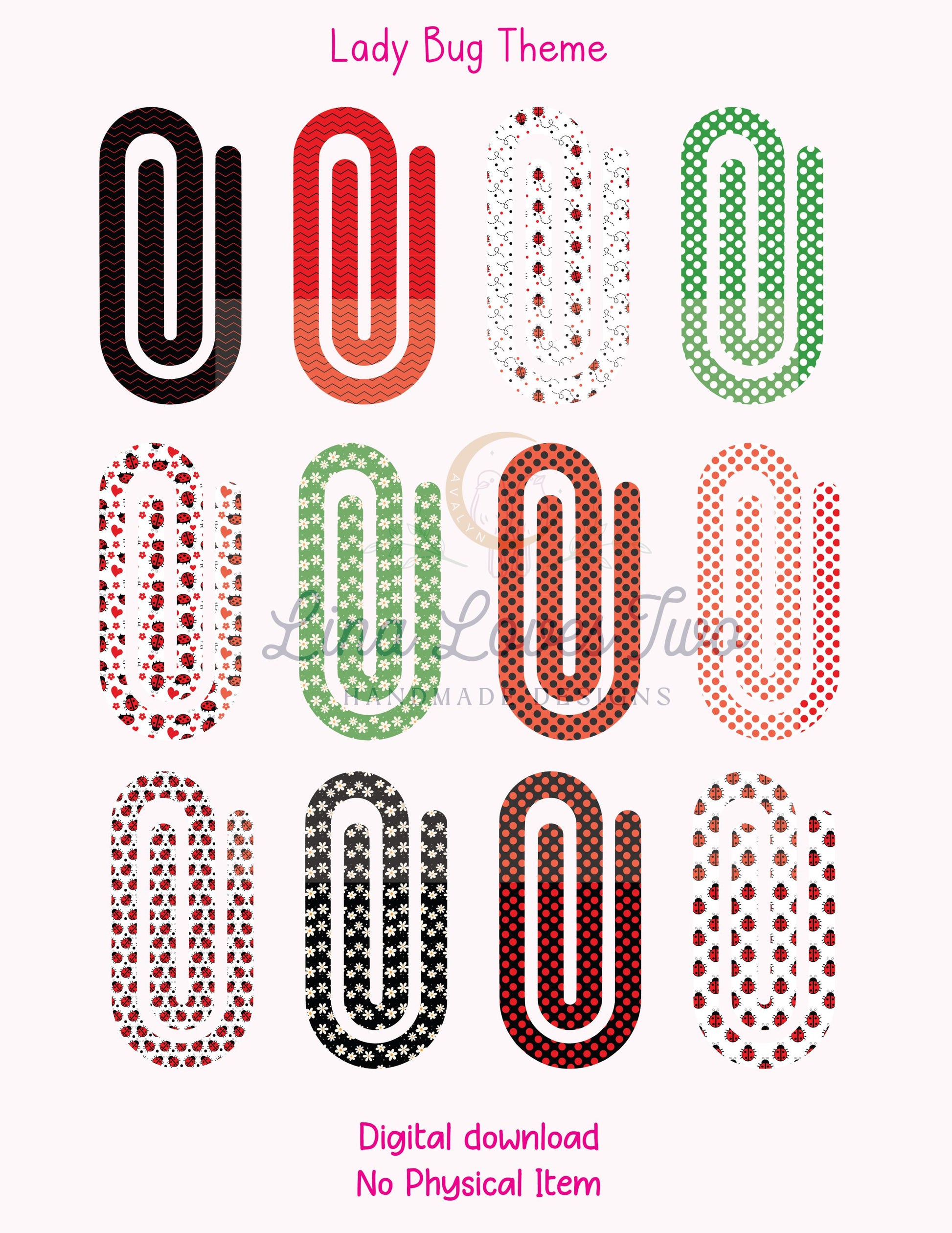 Ladybug Jumbo Paperclip PNG: Red and Black Sublimation (Digital Download)