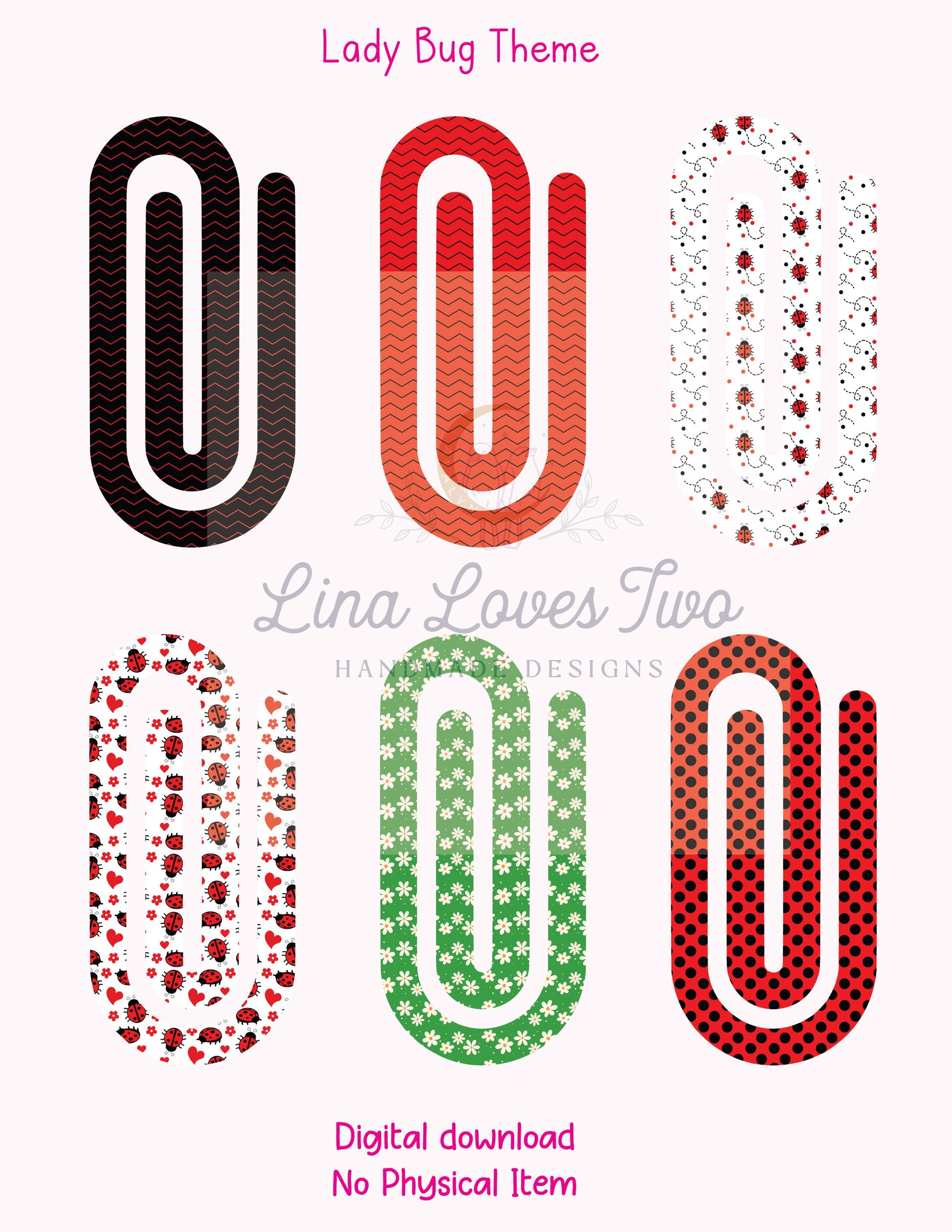 Ladybug Jumbo Paperclip PNG: Red and Black Sublimation (Digital Download)