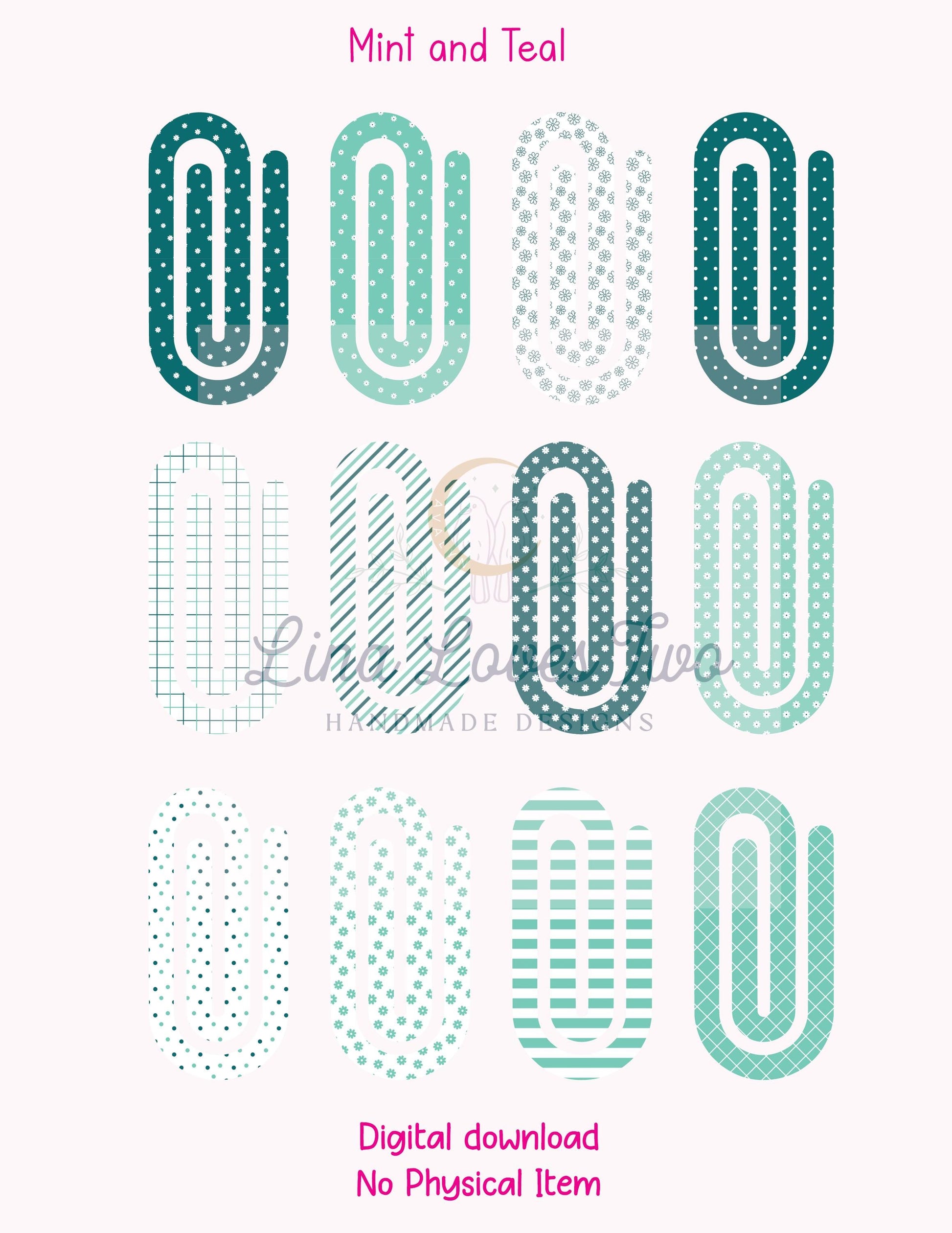 Mint and Teal Jumbo Paperclip PNG – Cool Tones Sublimation PNG | Modern Bookmark PNG | Digital Download for Jumbo Paperclips