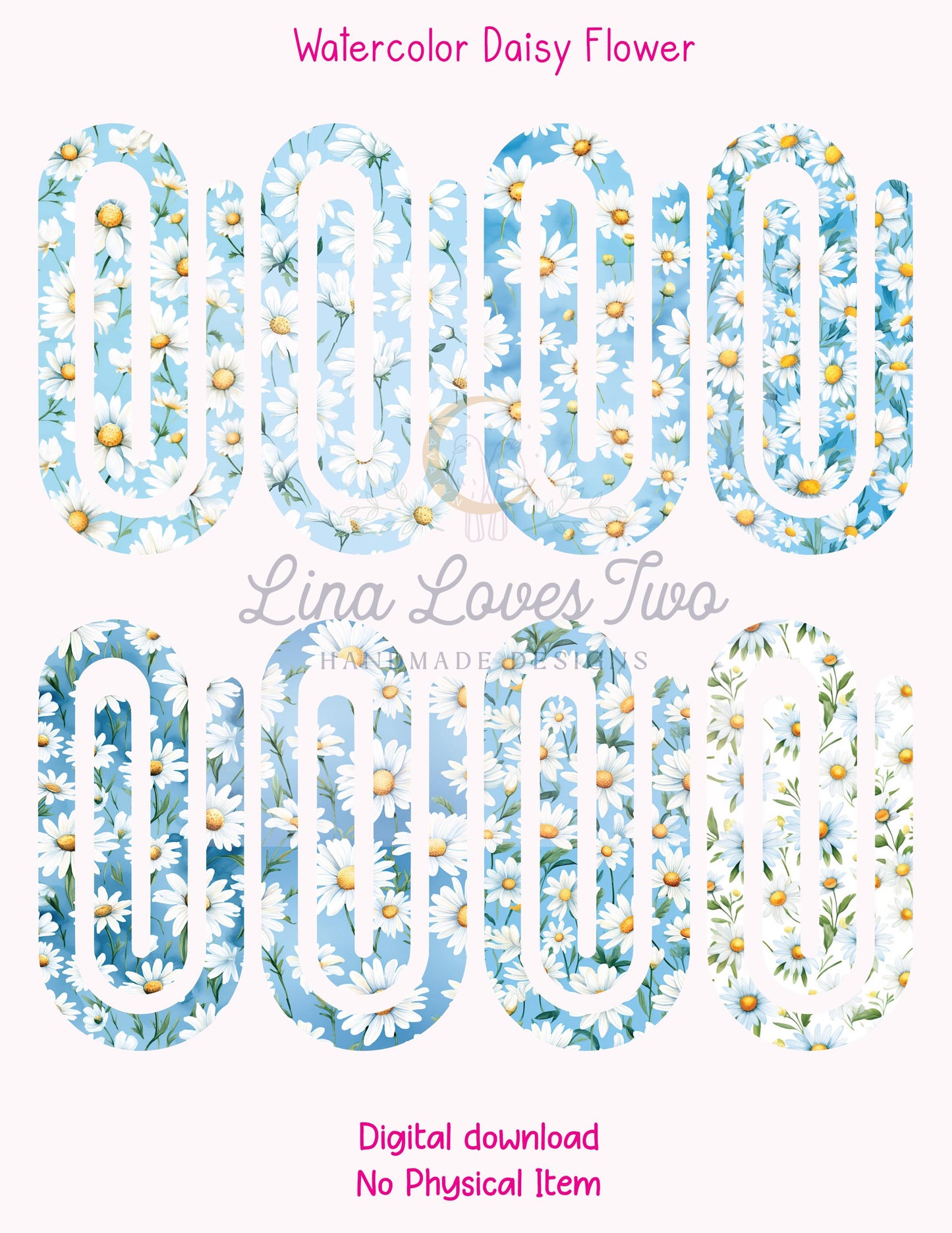 Watercolor Daisies Jumbo Paperclip PNG: Floral Sublimation Clipart (Digital Download)