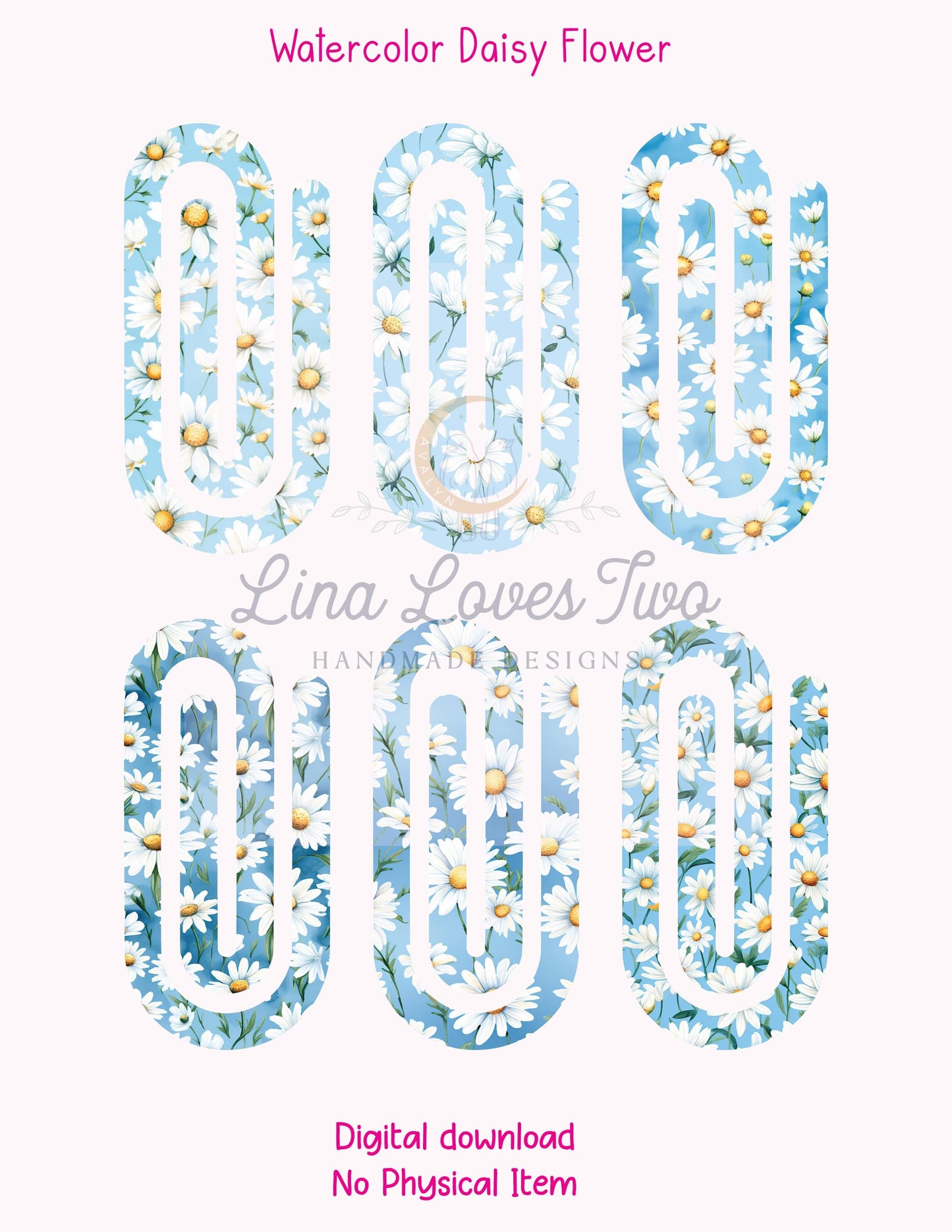 Watercolor Daisies Jumbo Paperclip PNG: Floral Sublimation Clipart (Digital Download)