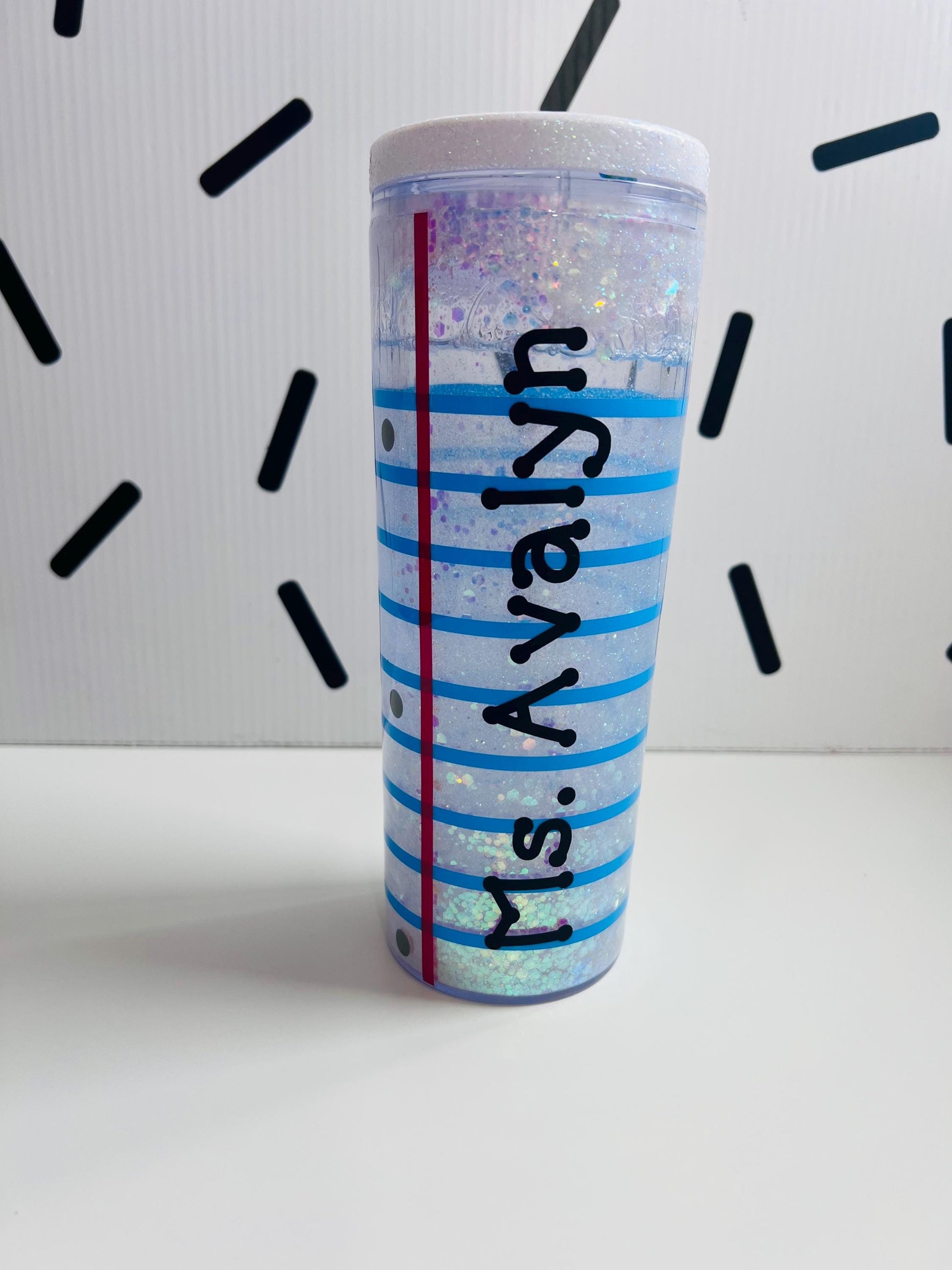 Glitter Snow Globe Teacher Tumbler 18 oz: Pencil, Lined Paper, Composition Notebook