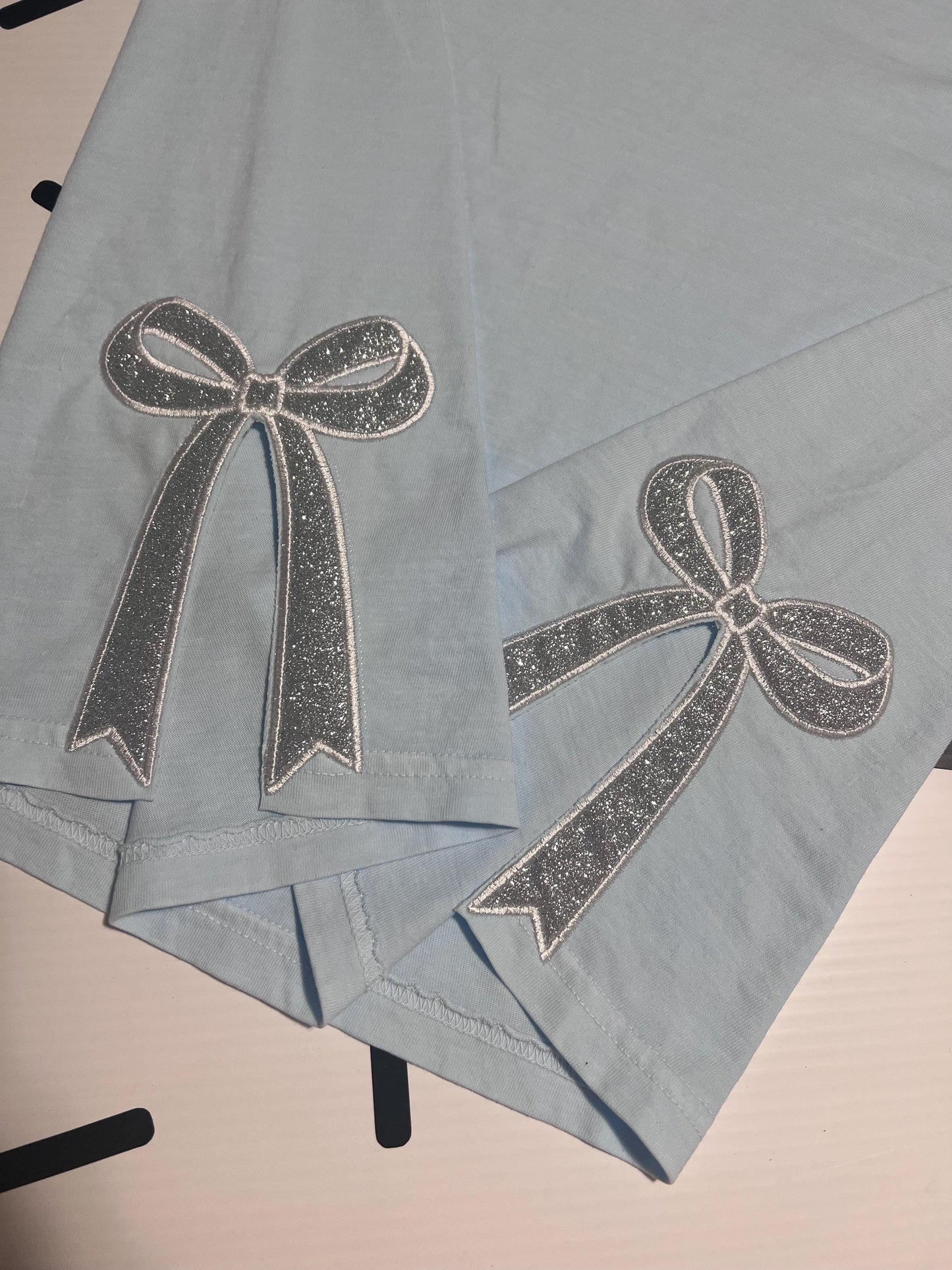 Embroidered Glitter Bow Tank Top: Comfort Colors Loose Fit Shirt