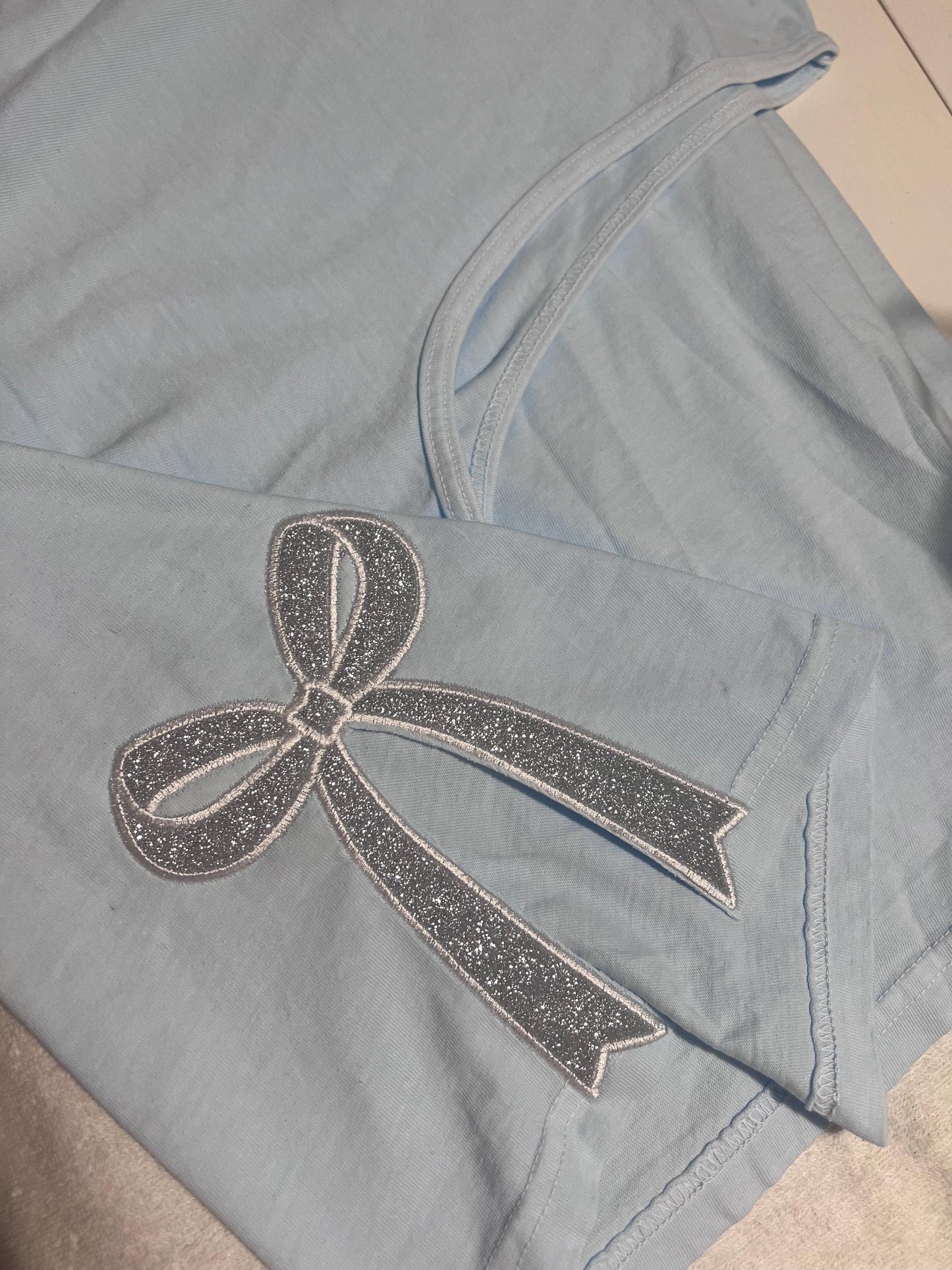 Embroidered Glitter Bow Tank Top: Comfort Colors Loose Fit Shirt