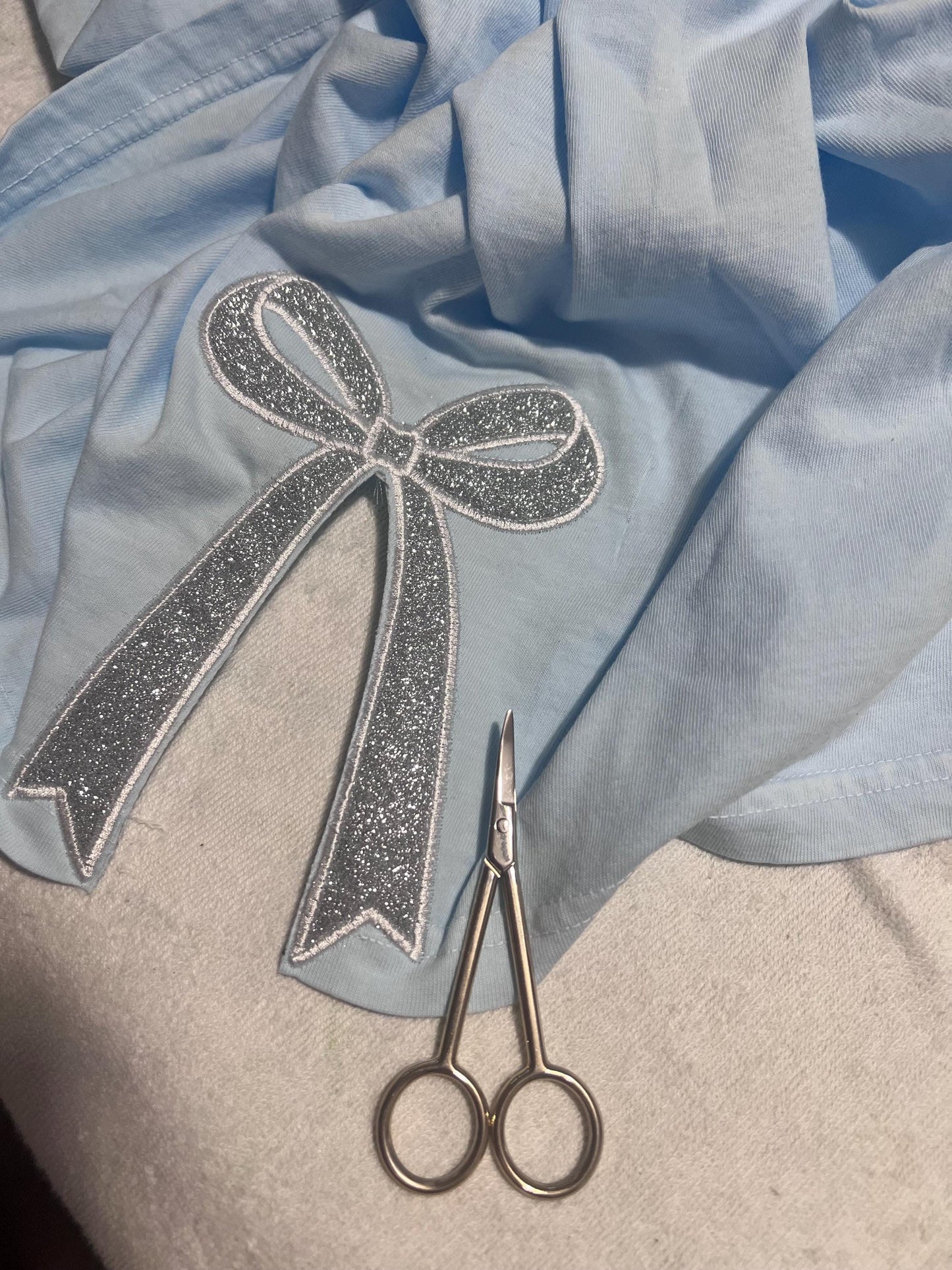 Embroidered Glitter Bow Tank Top: Comfort Colors Loose Fit Shirt