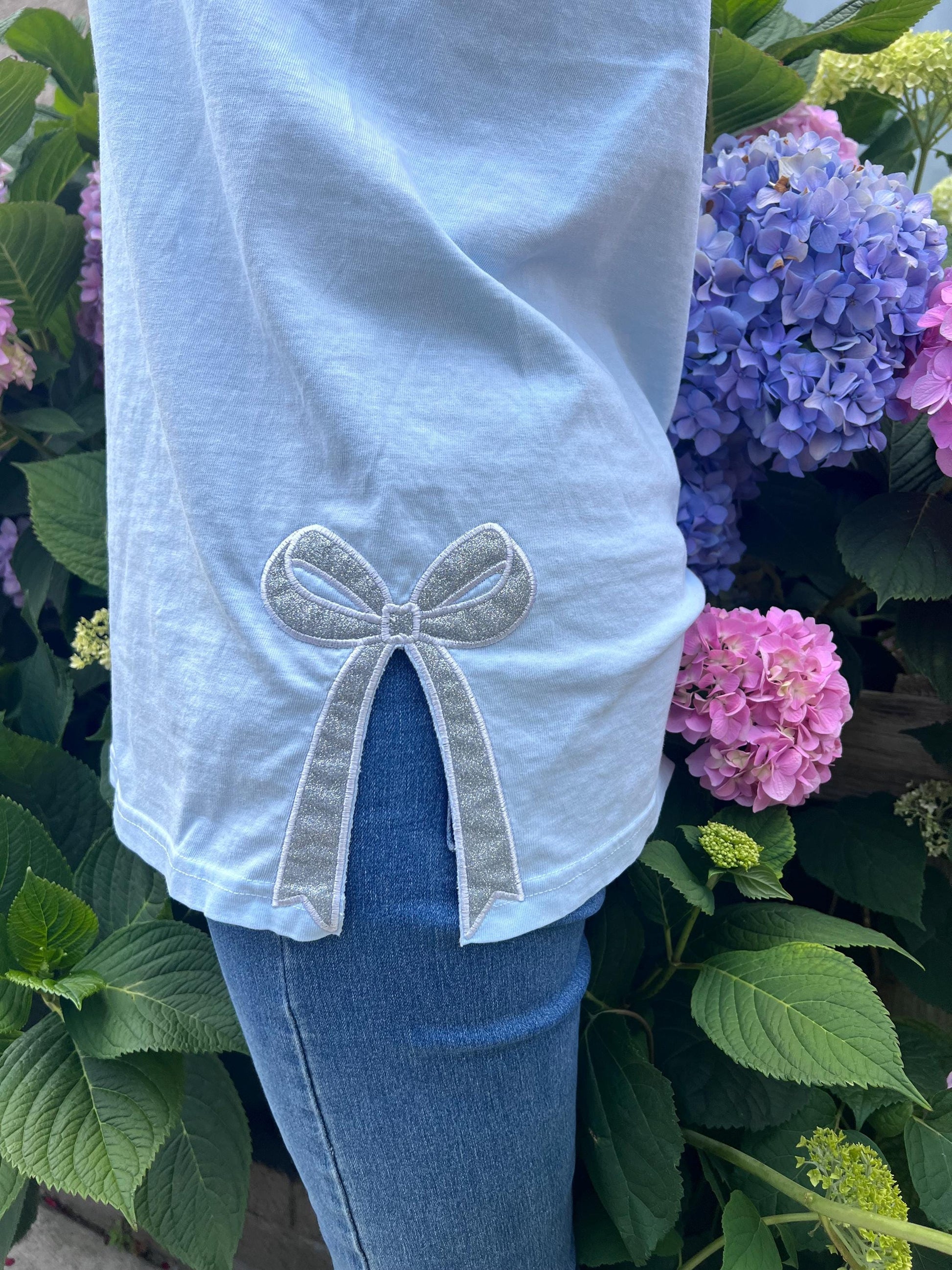 Embroidered Glitter Bow Tank Top: Comfort Colors Loose Fit Shirt