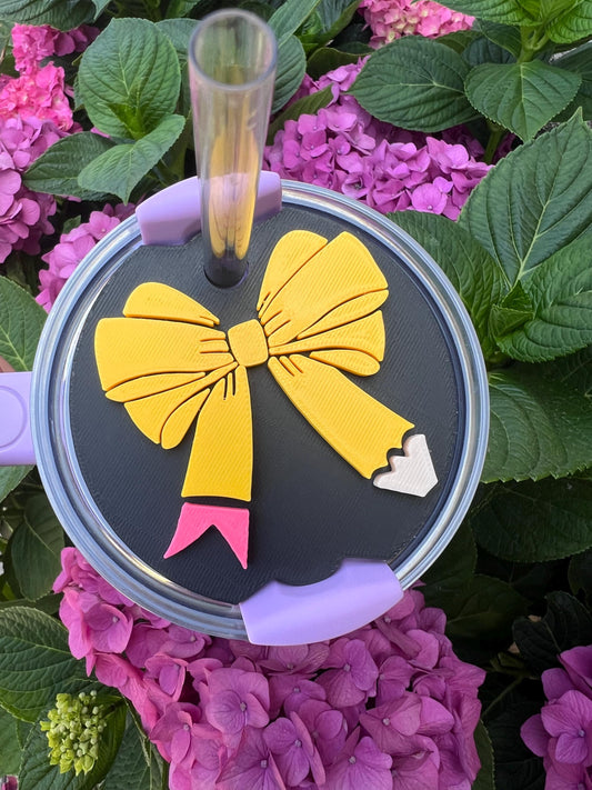 3D Printed Coquette Pencil Bow Straw Topper | Fits 40 oz or 30 oz Stanley Style Tumblers | Back to School Cup | Girly Teacher Aesthetic