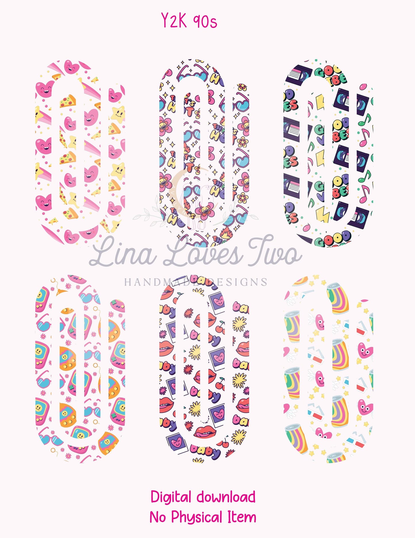 Y2K 90s Aesthetic PNG Jumbo Paperclips – Digital Download for Sublimation