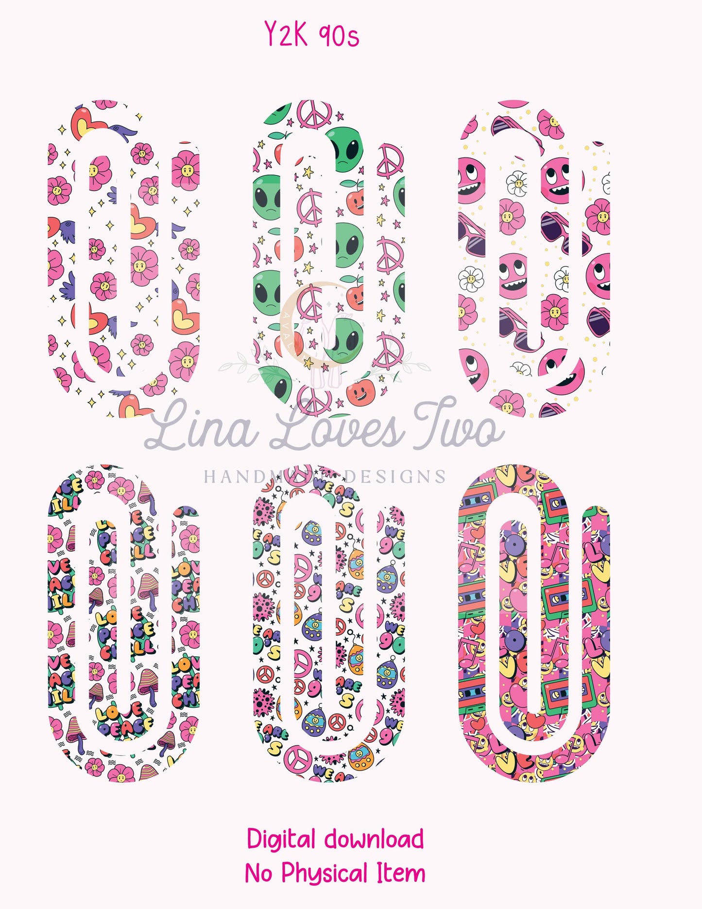 Y2K 90s Aesthetic PNG Jumbo Paperclips – Digital Download for Sublimation