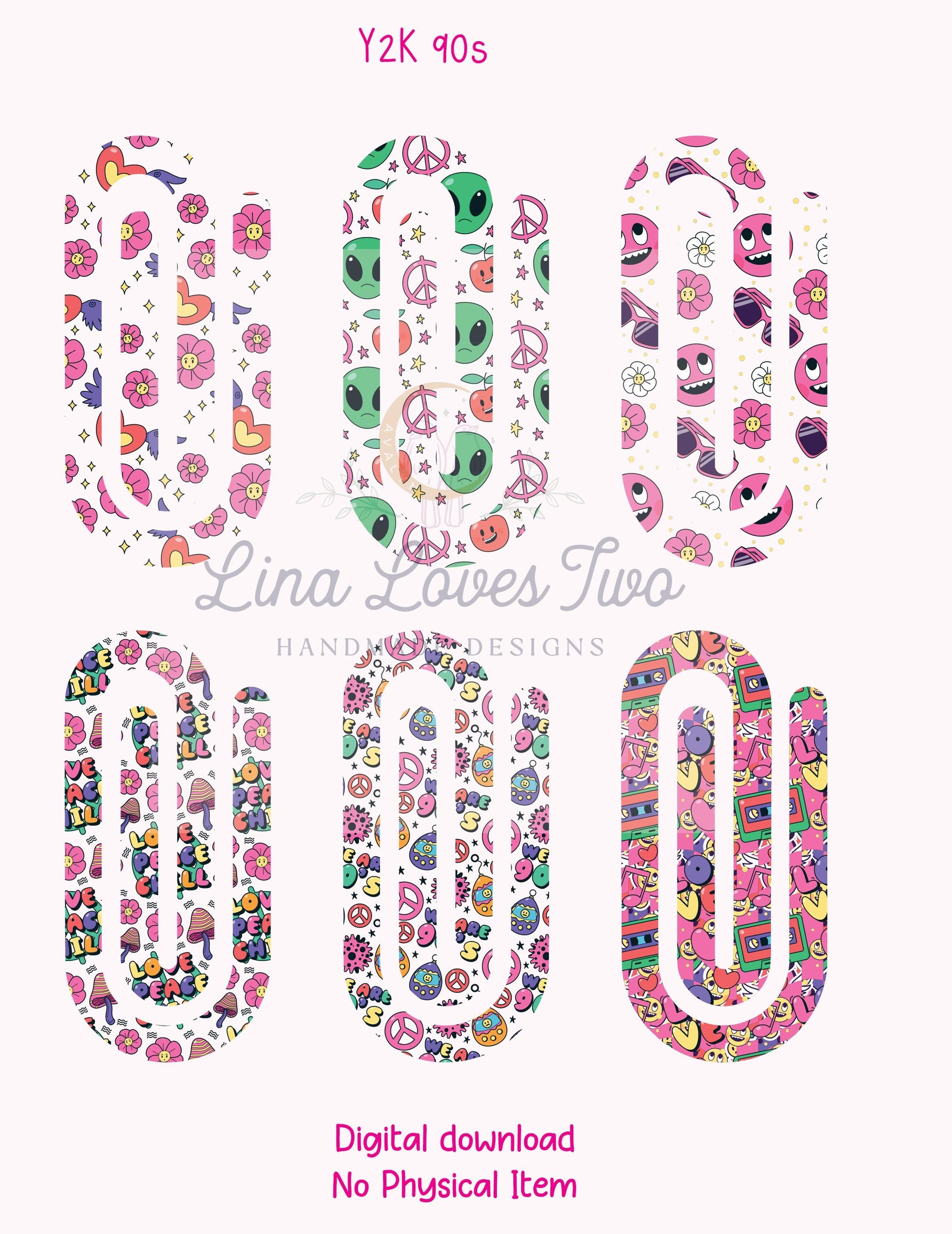 Y2K 90s Aesthetic PNG Jumbo Paperclips – Digital Download for Sublimation