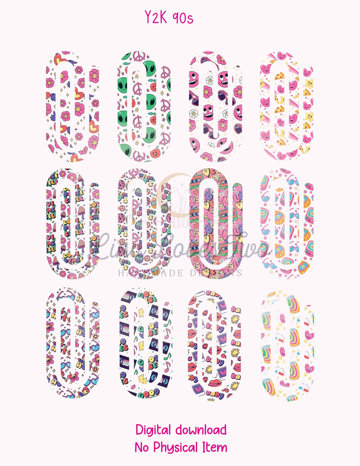 Y2K 90s Aesthetic PNG Jumbo Paperclips – Digital Download for Sublimation