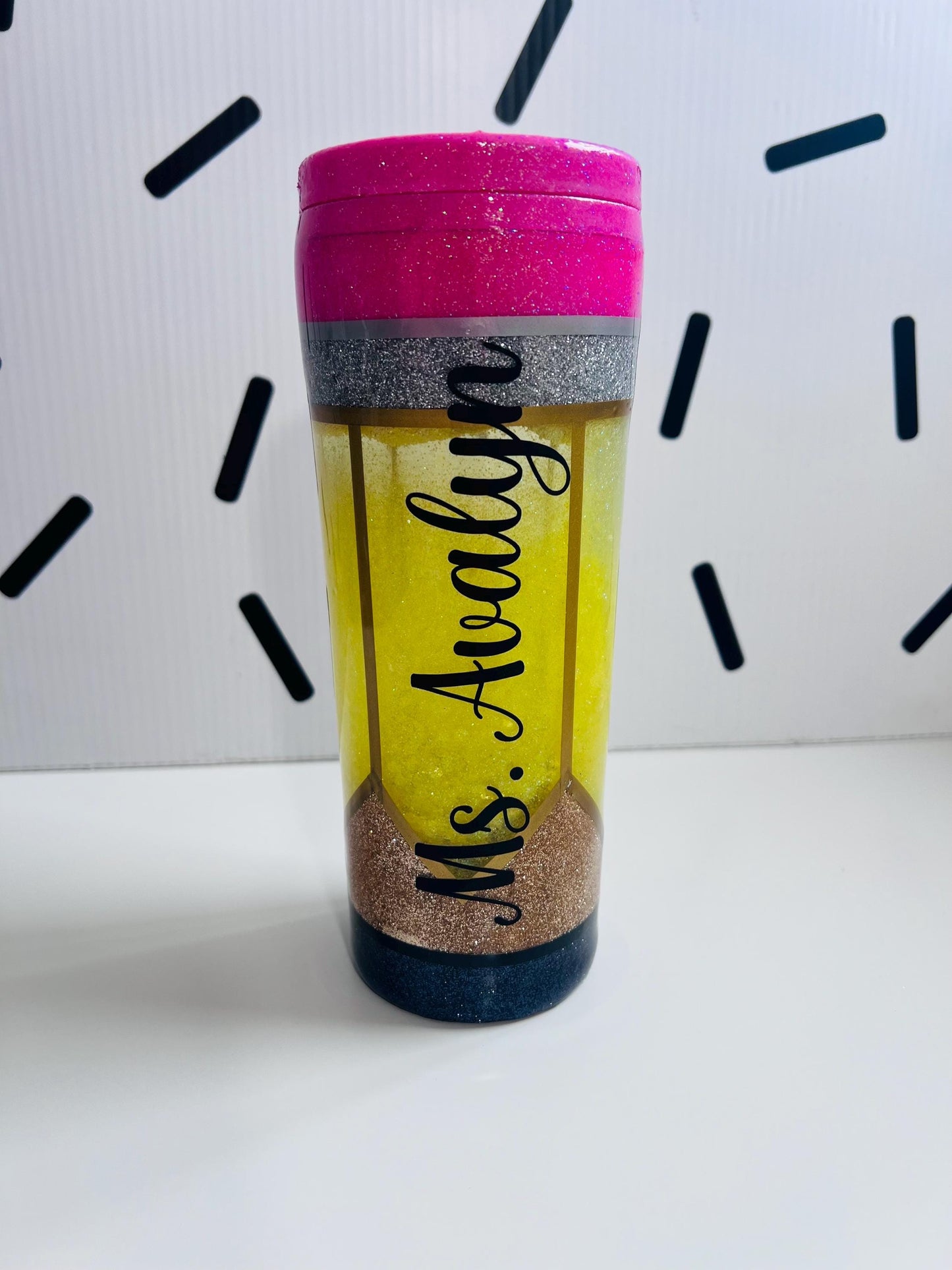 Glitter Snow Globe Teacher Tumbler 18 oz: Pencil, Lined Paper, Composition Notebook