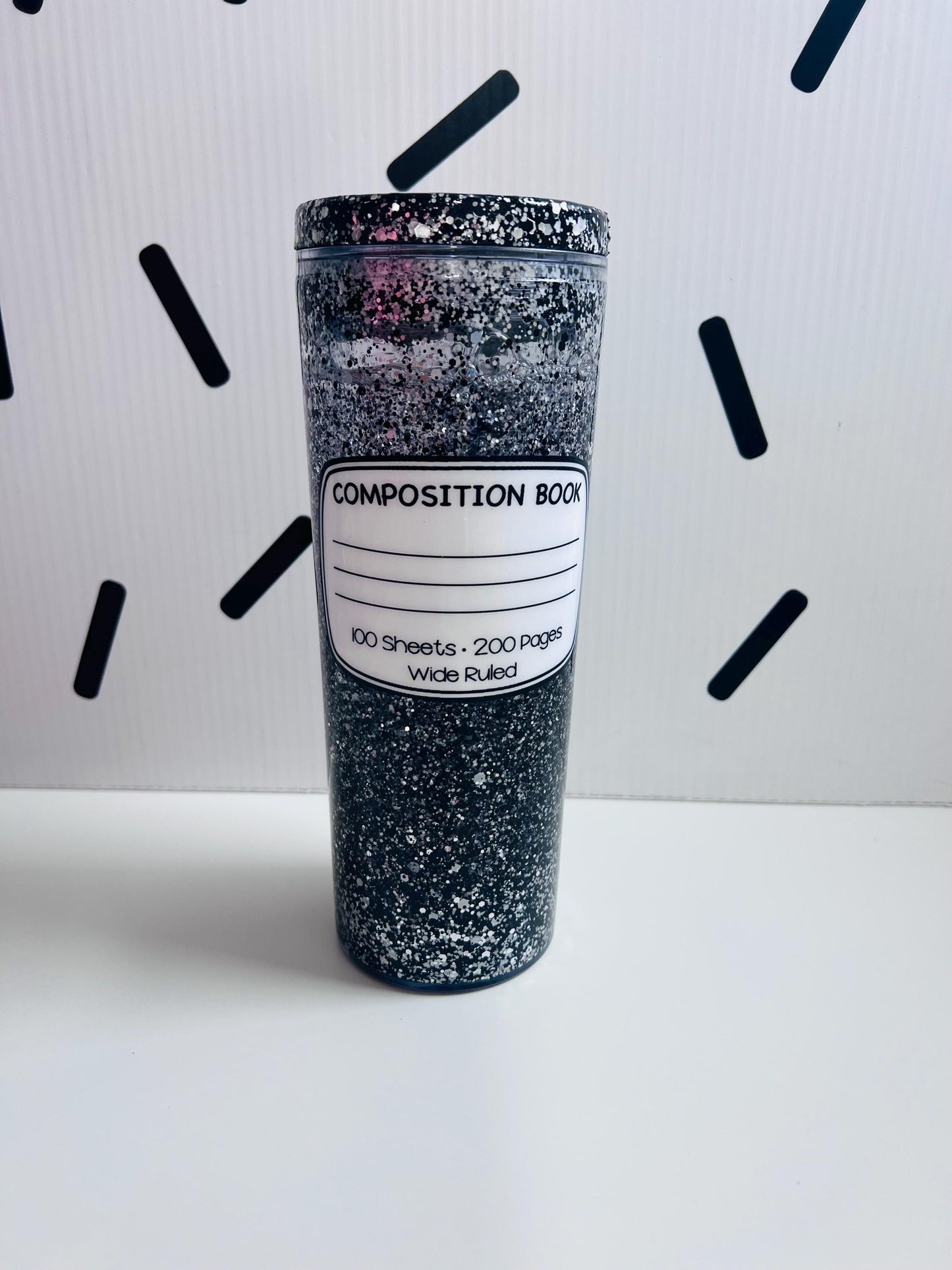 Glitter Snow Globe Teacher Tumbler 18 oz: Pencil, Lined Paper, Composition Notebook