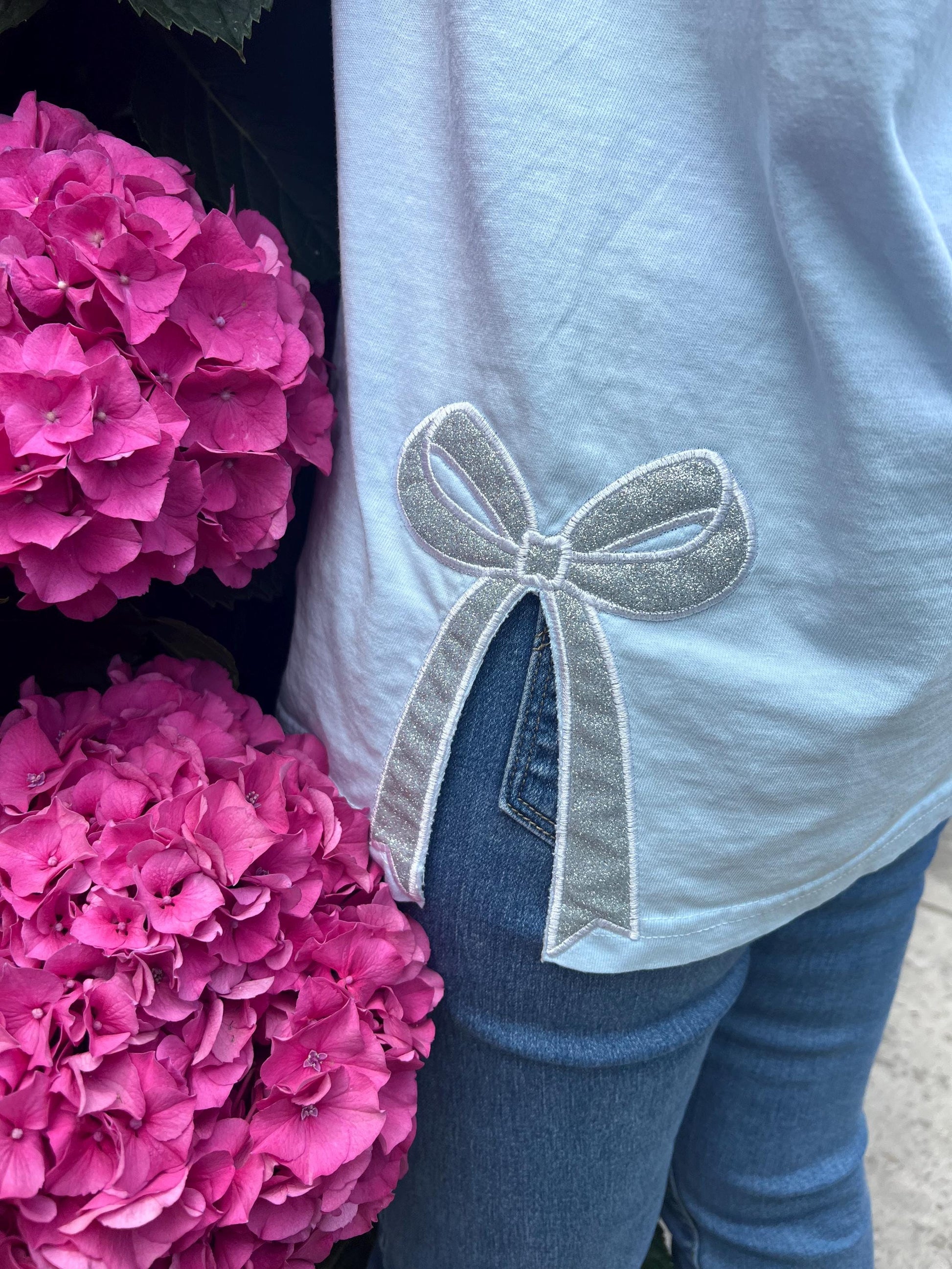 Embroidered Glitter Bow Tank Top: Comfort Colors Loose Fit Shirt