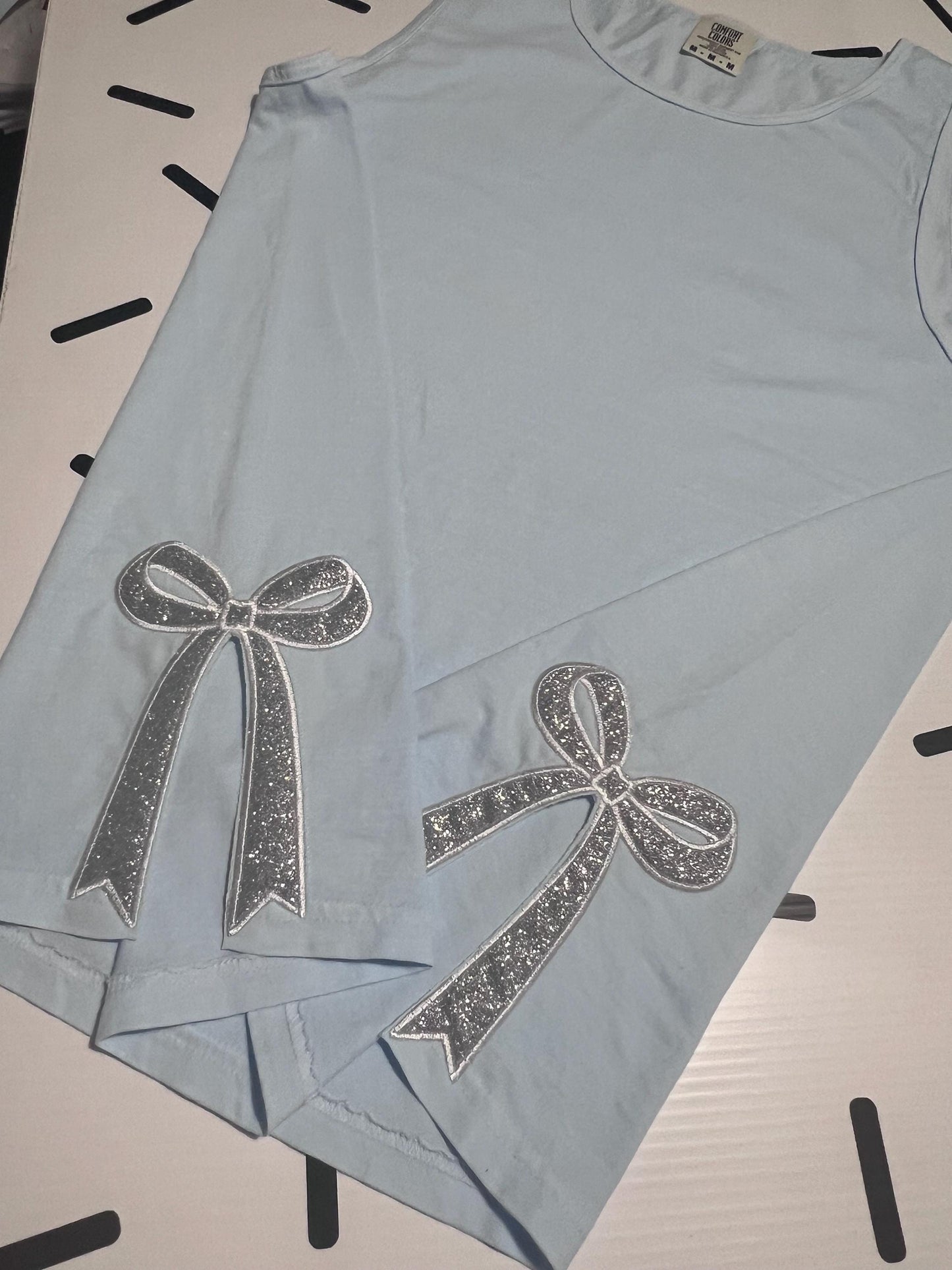 Embroidered Glitter Bow Tank Top: Comfort Colors Loose Fit Shirt