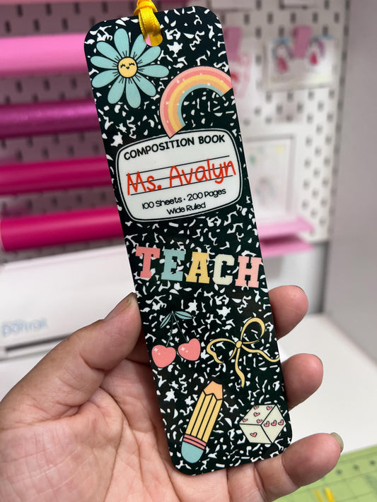 Personalized Composition Doodle Bookmark – Custom Name Bookmark for Teachers, Students & Book Lovers