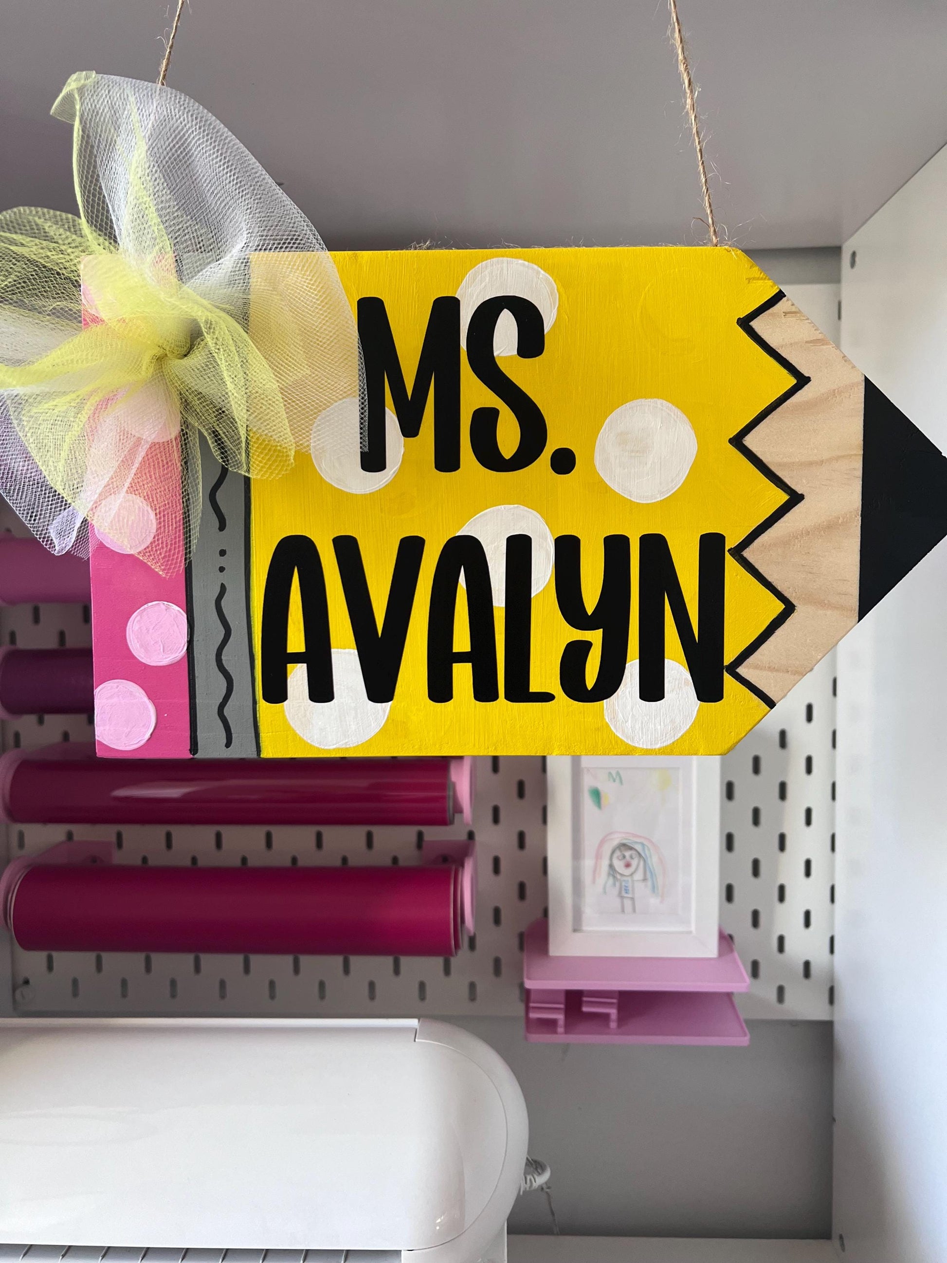 Personalized Teacher Pencil Door Hanger: Whimsical Classroom Decor