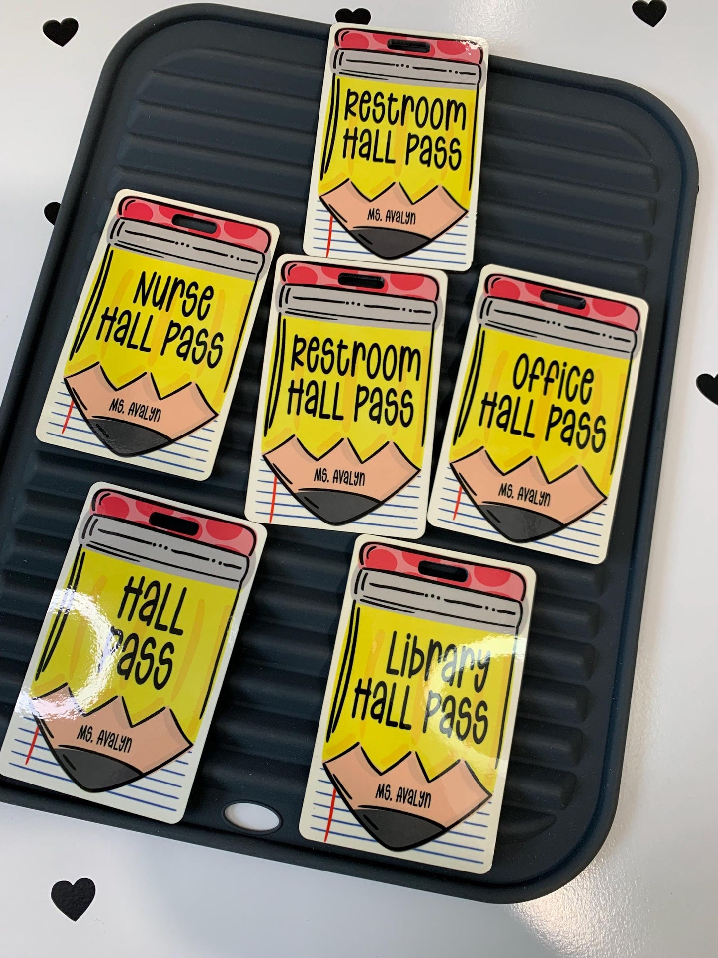 Personalized Pencil Hall Pass Set: Rustic Farmhouse Classroom Decor, 6-Pack