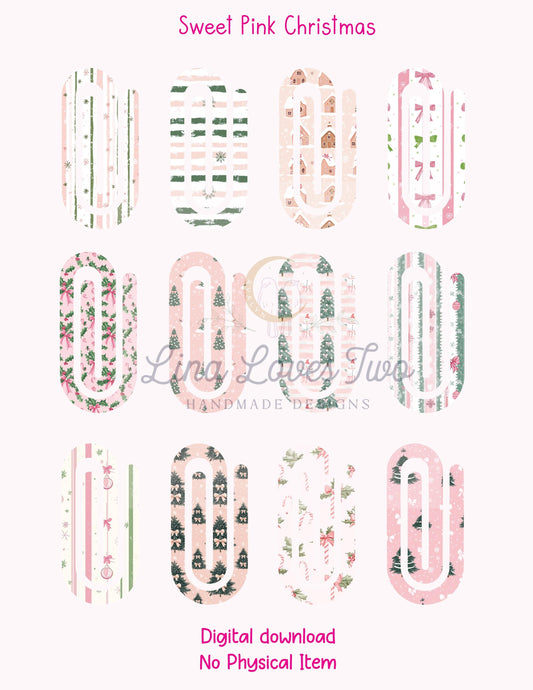 Sweet Pink Christmas Theme Jumbo Paperclip PNG for Sublimation – Instant Digital Download