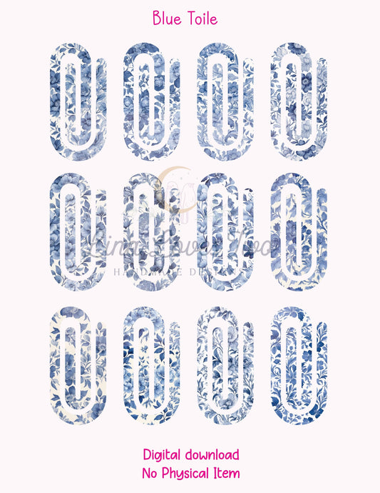 Blue French Toile Theme Jumbo Paperclip PNG for Sublimation – Instant Digital Download