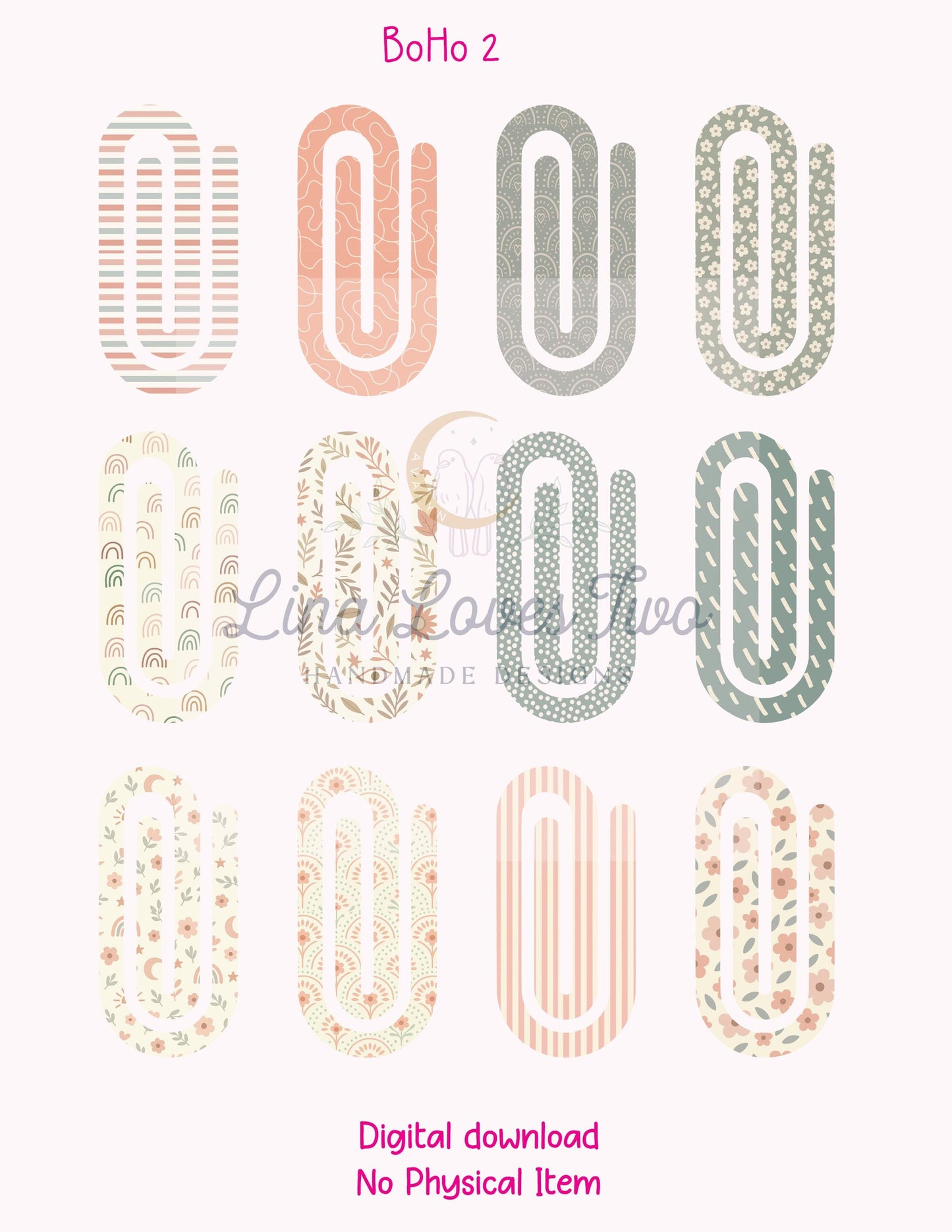 Boho 2 Theme Jumbo Paperclip PNG for Sublimation – Instant Digital Download