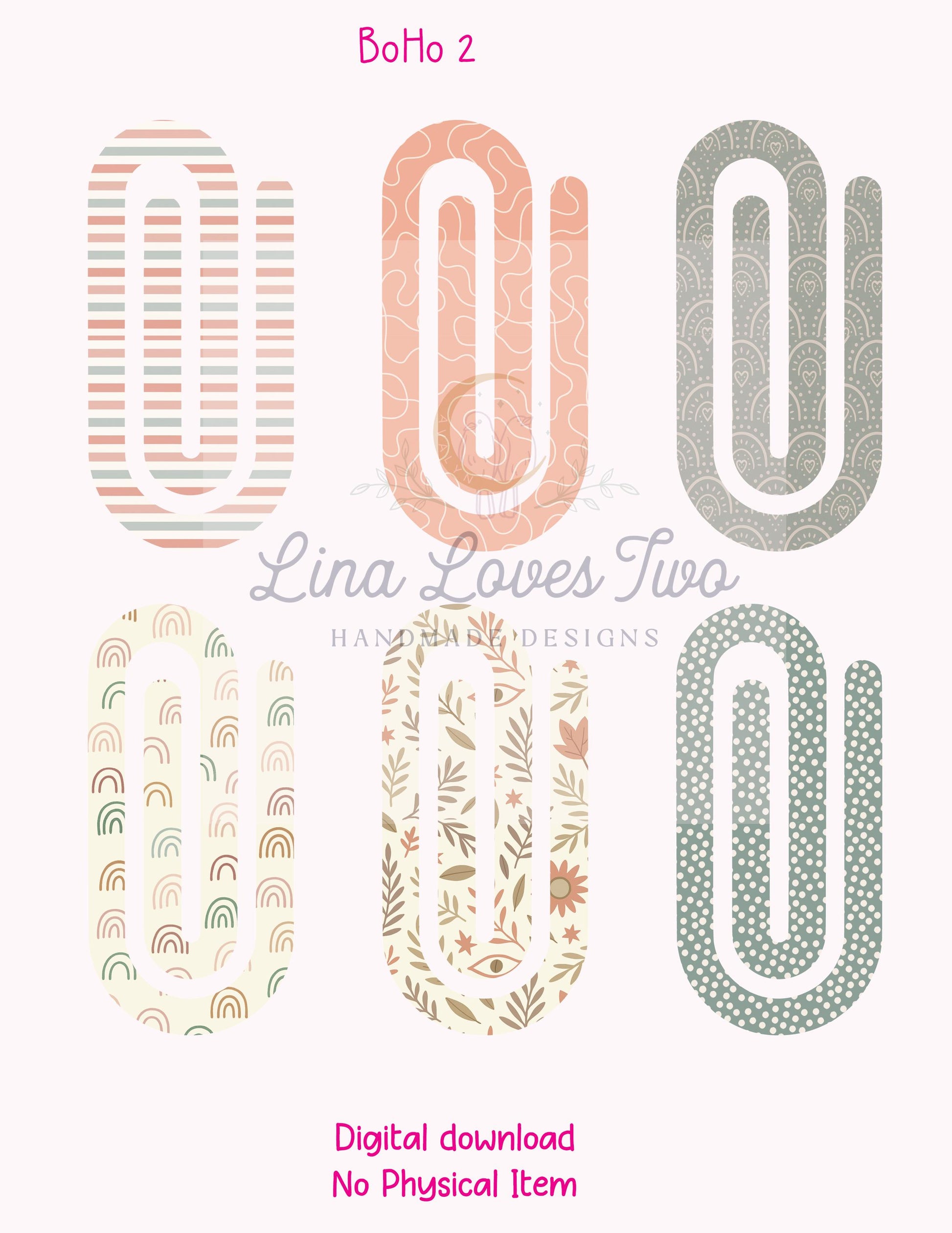 Boho 2 Theme Jumbo Paperclip PNG for Sublimation – Instant Digital Download