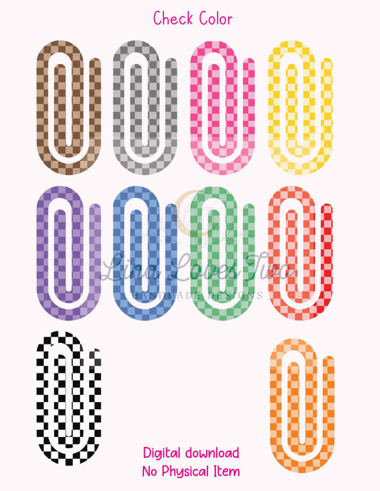 Color Checkered Theme Jumbo Paperclip PNG for Sublimation – Instant Digital Download