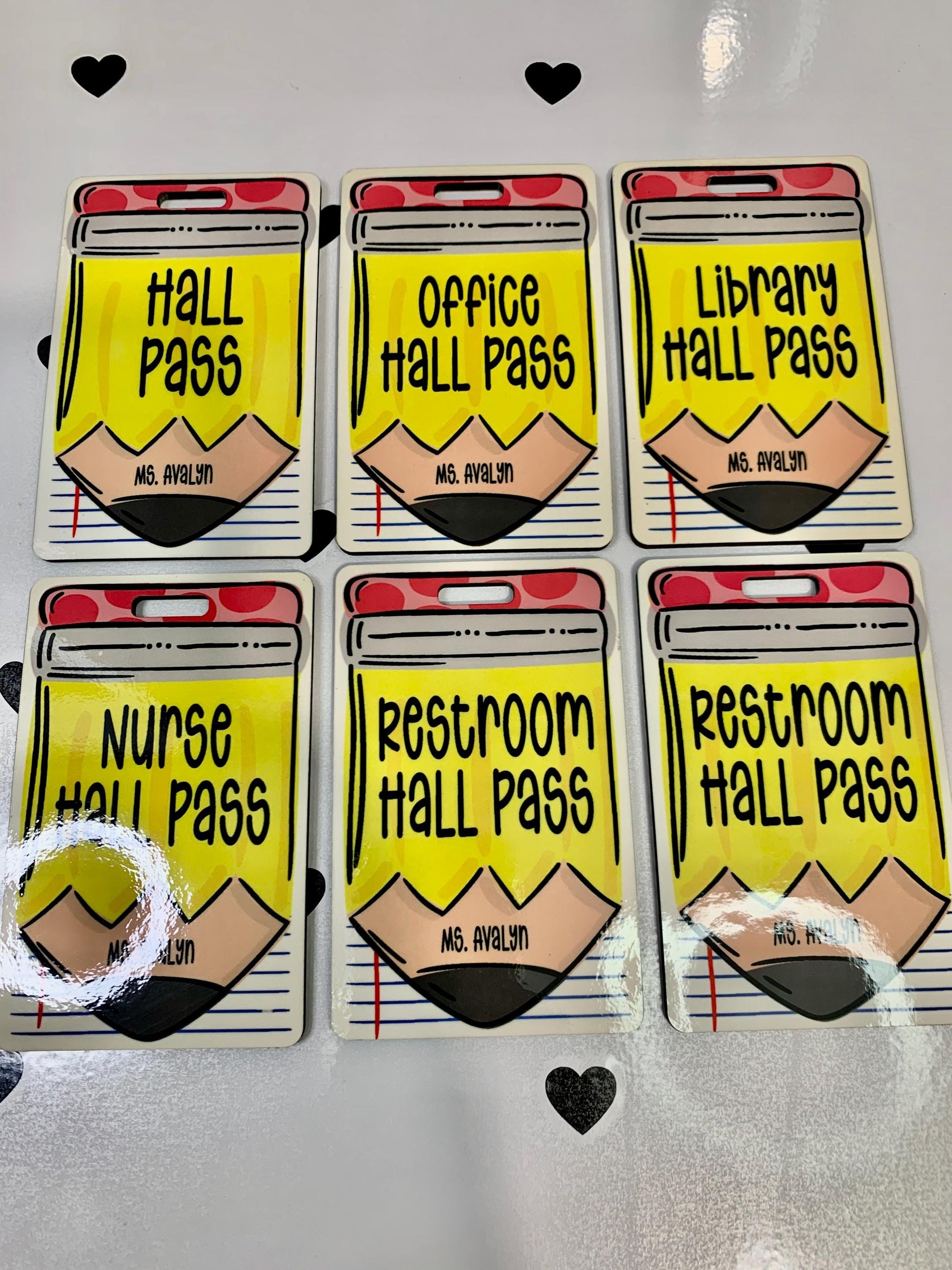 Personalized Pencil Hall Pass Set: Rustic Farmhouse Classroom Decor, 6-Pack
