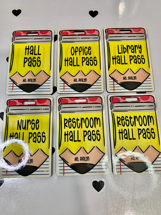 Personalized Pencil Hall Pass Set: Rustic Farmhouse Classroom Decor, 6-Pack
