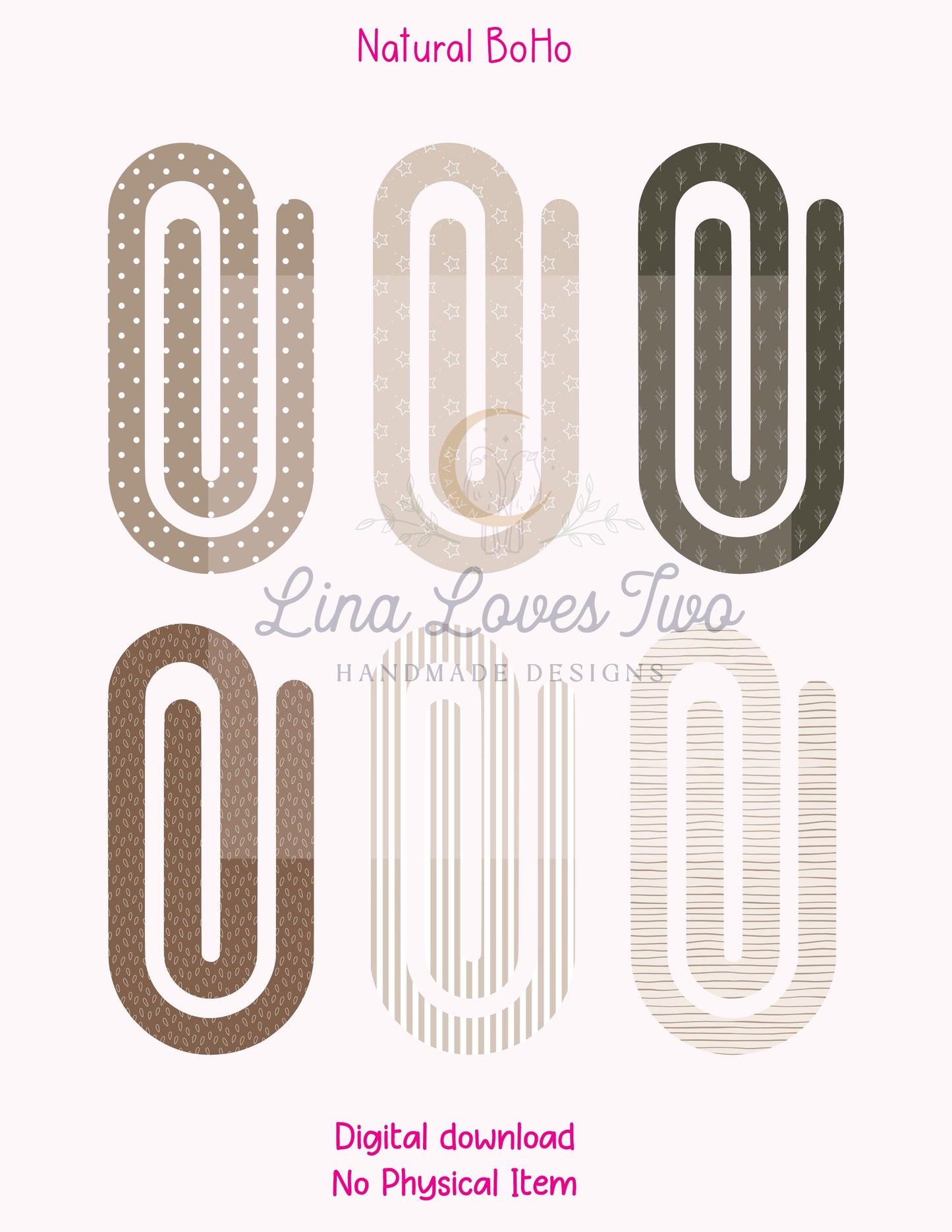 Natural Boho Theme Jumbo Paperclip PNG for Sublimation – Instant Digital Download