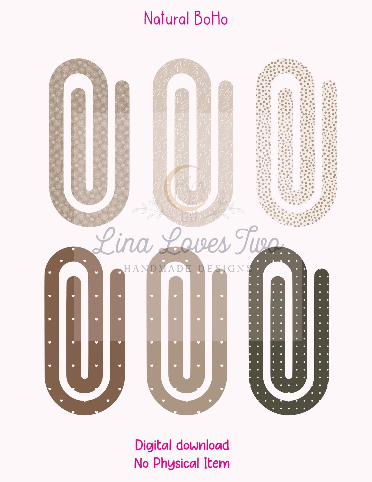 Natural Boho Theme Jumbo Paperclip PNG for Sublimation – Instant Digital Download