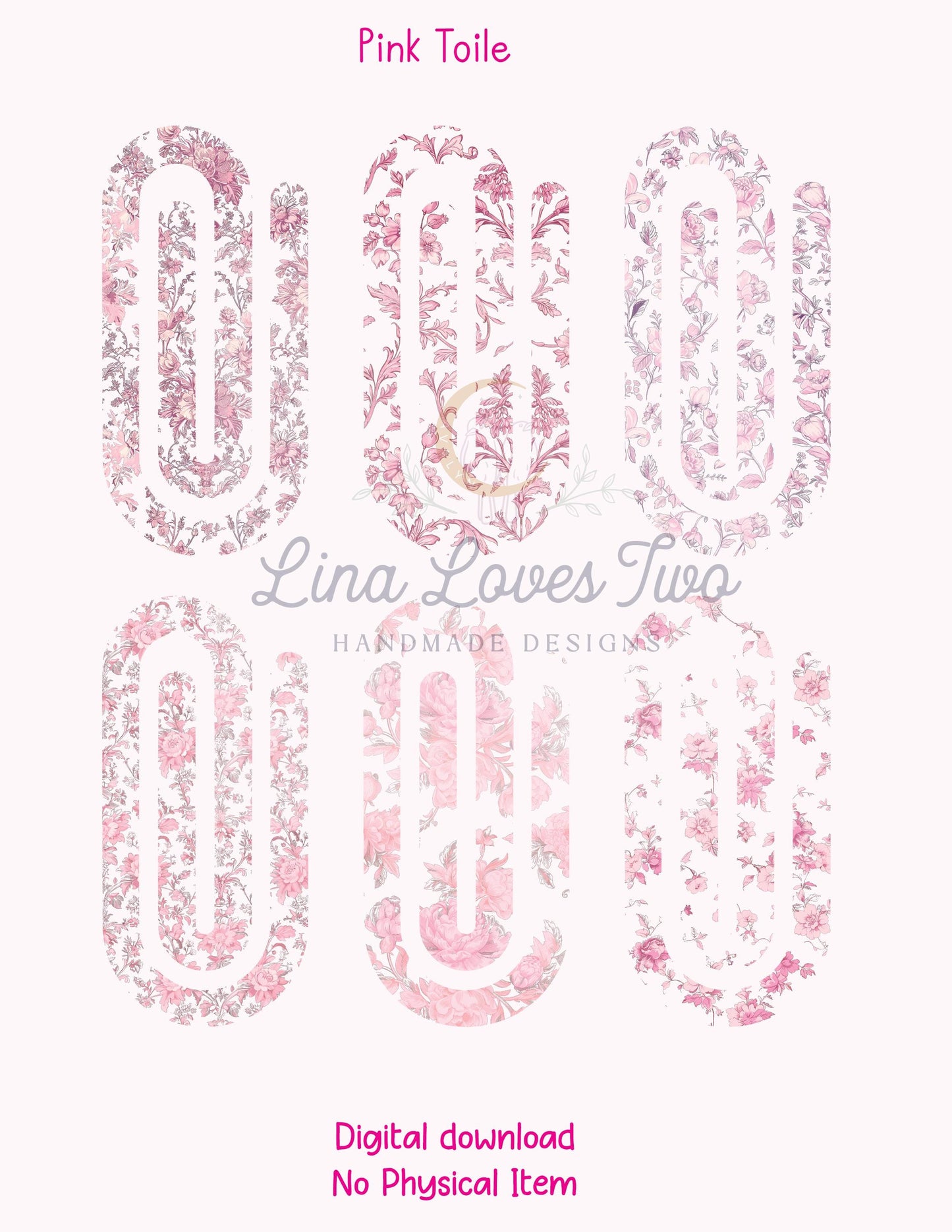 Pink Toile Theme Jumbo Paperclip PNG for Sublimation – Instant Digital Download