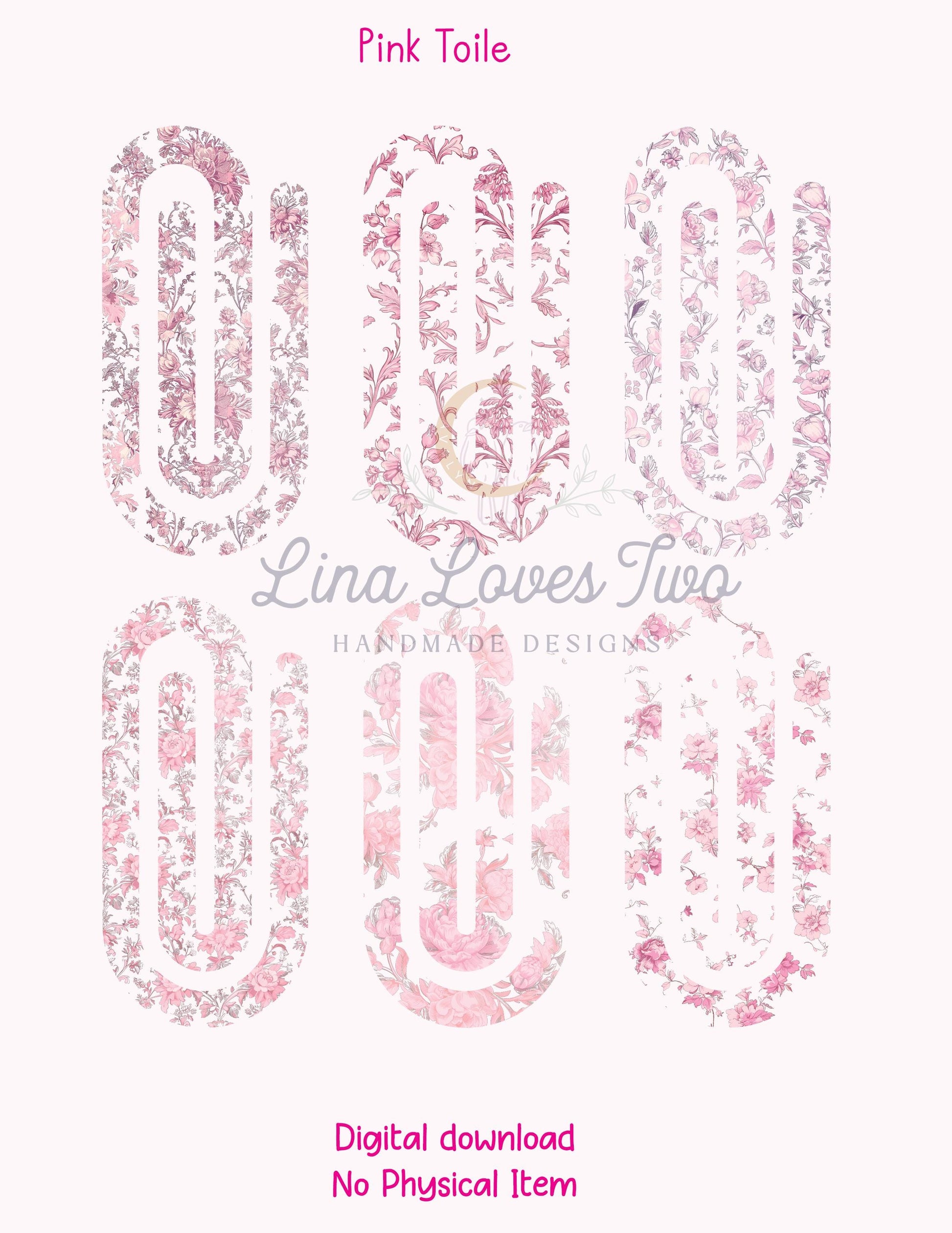 Pink Toile Theme Jumbo Paperclip PNG for Sublimation – Instant Digital Download