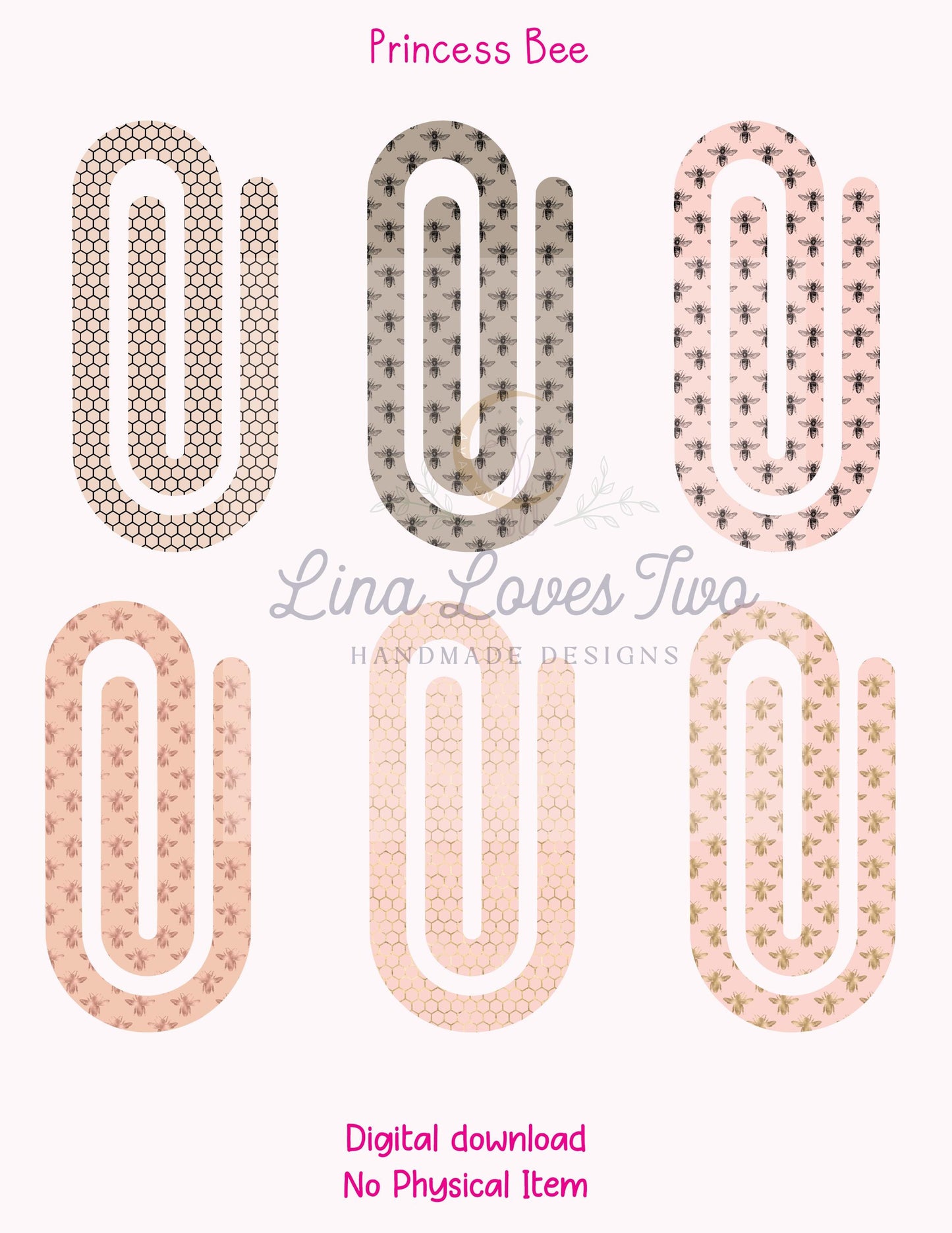 Princess Bee Theme Jumbo Paperclip PNG for Sublimation – Instant Digital Download