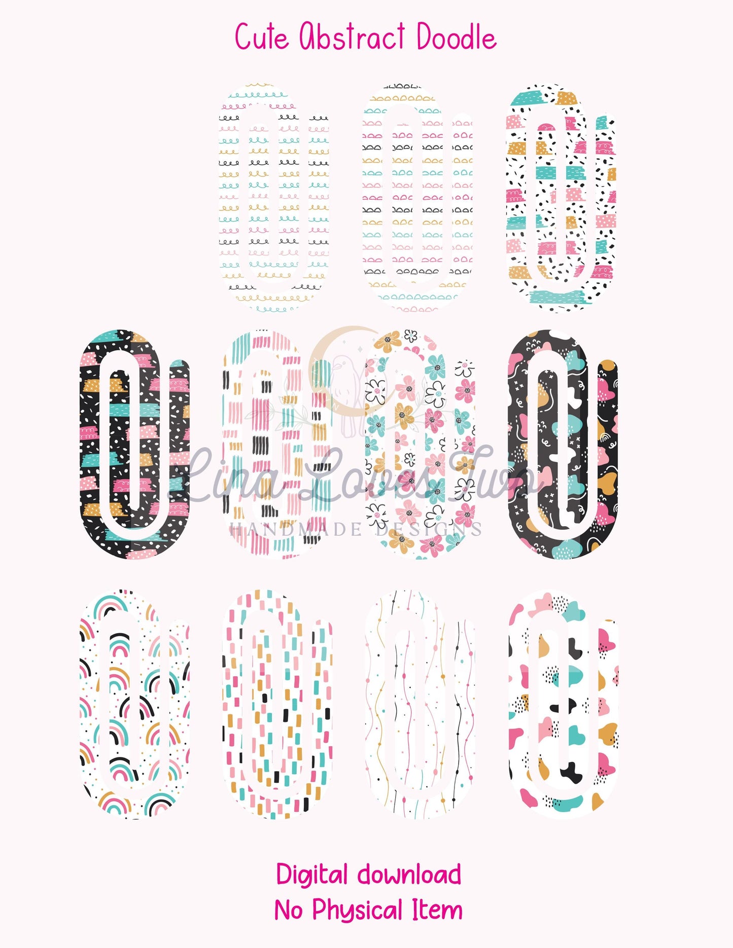 Abstract Doodle Jumbo Paperclip PNG: Sublimation Design (Digital Download