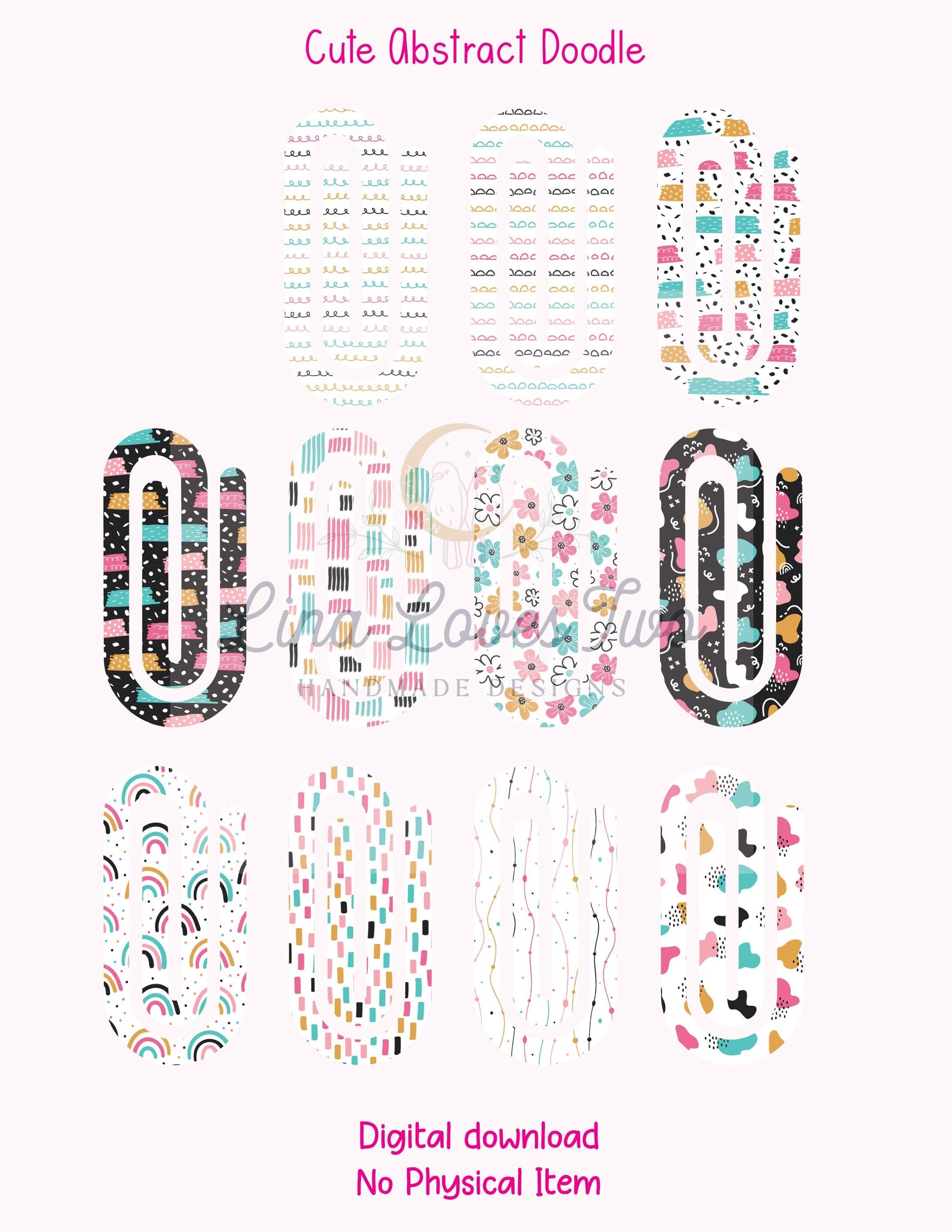 Abstract Doodle Jumbo Paperclip PNG: Sublimation Design (Digital Download