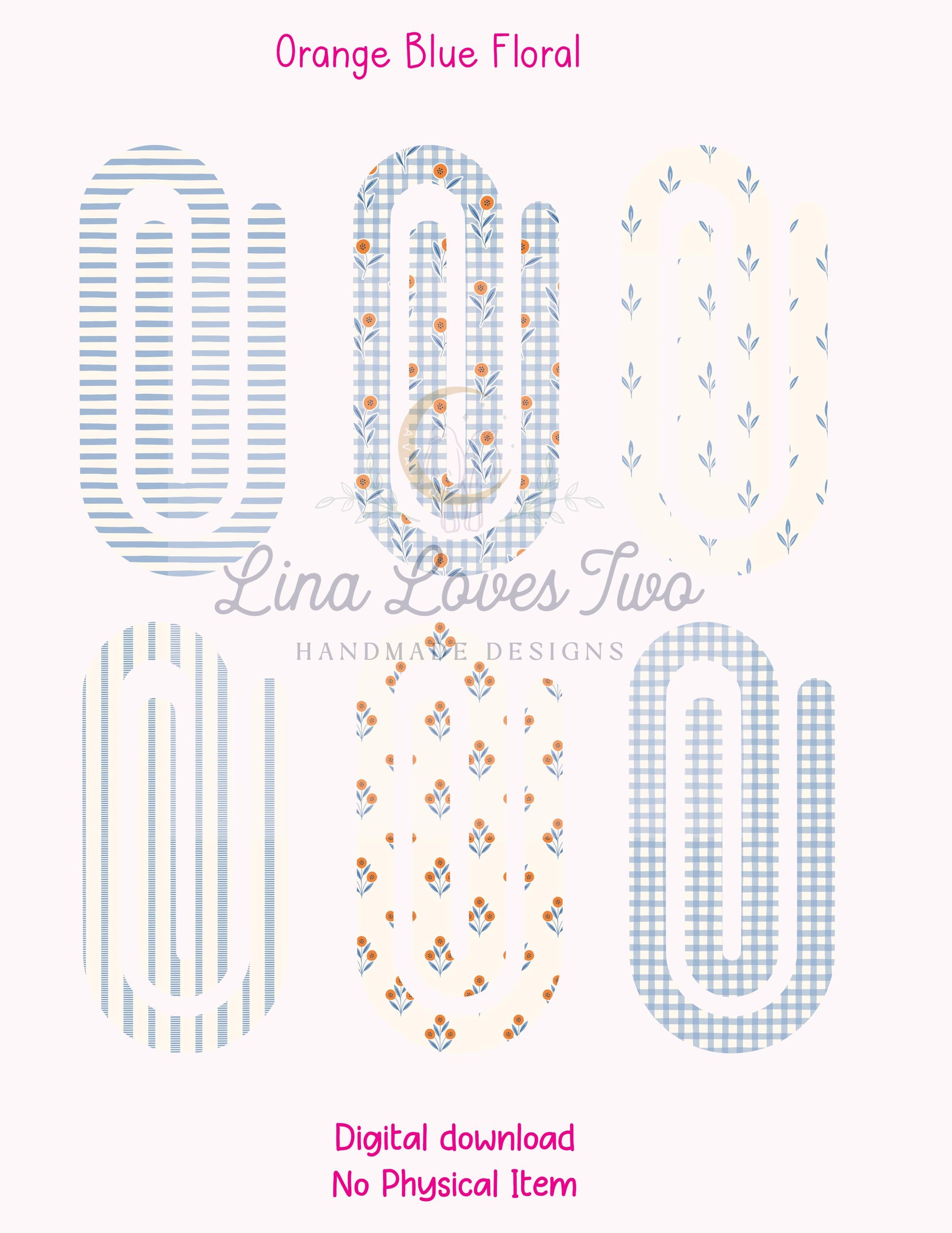 Orange & Blue Floral Theme Jumbo Paperclip PNG for Sublimation – Instant Digital Download