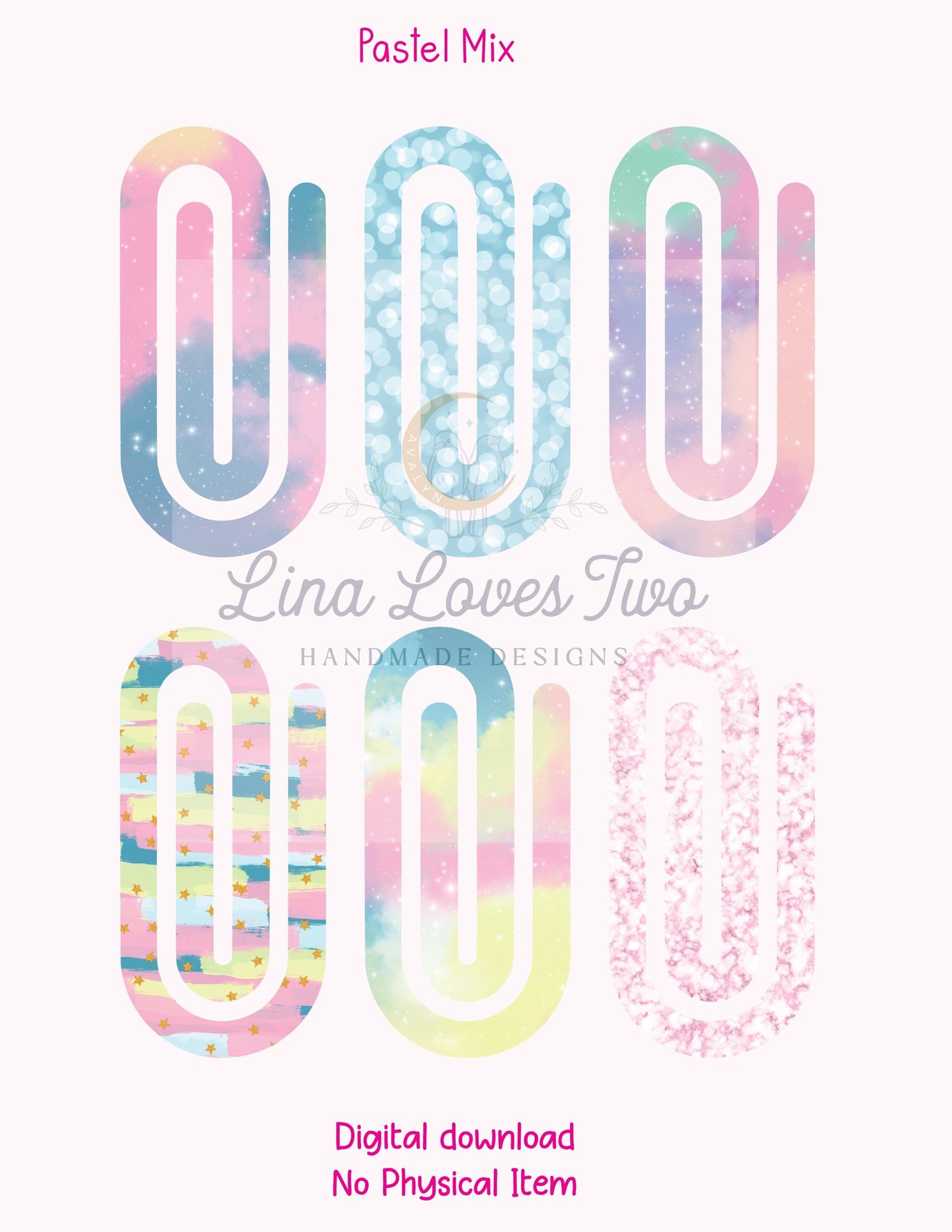 Pastel Mix Theme Jumbo Paperclip PNG for Sublimation – Instant Digital Download